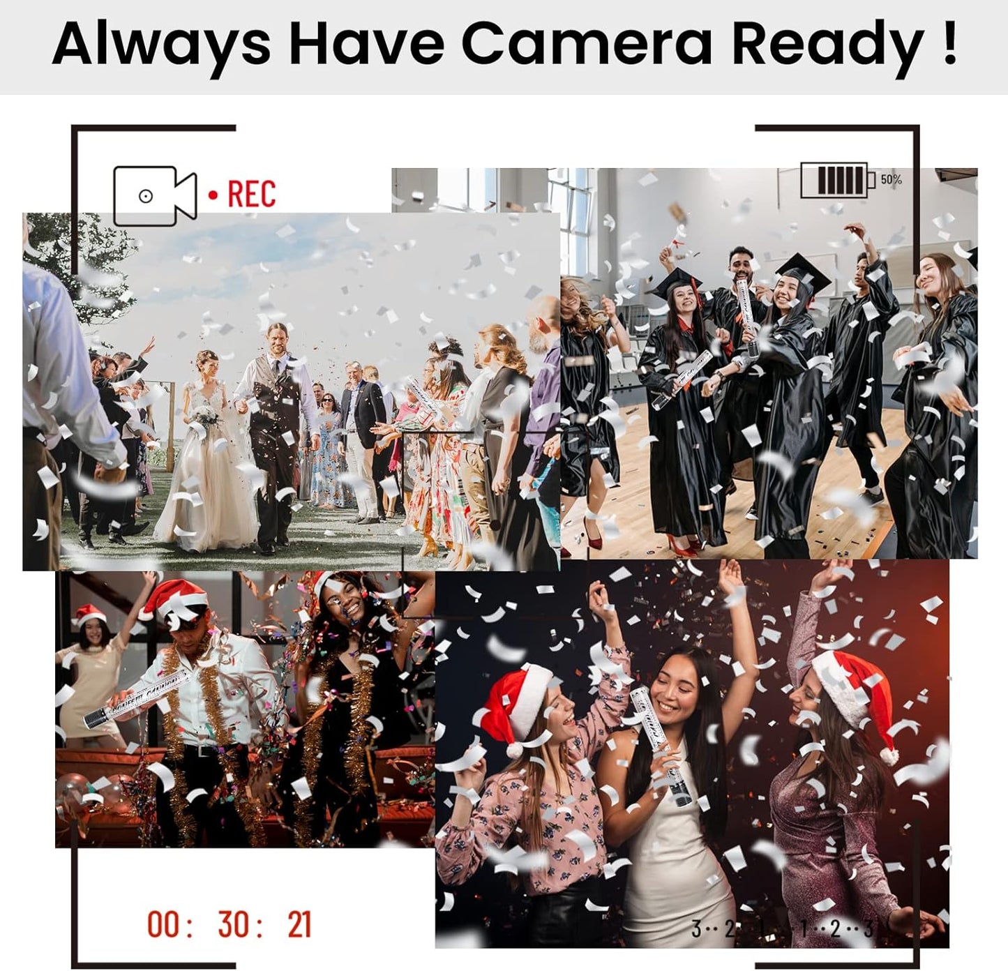 12 Inch Confetti Cannons (6 Pack) – Silver Mylar Confetti Poppers - Air Powered Party Poppers Confetti Shooters for Birthday, Wedding, Graduation, Christmas, New Year Celebrations