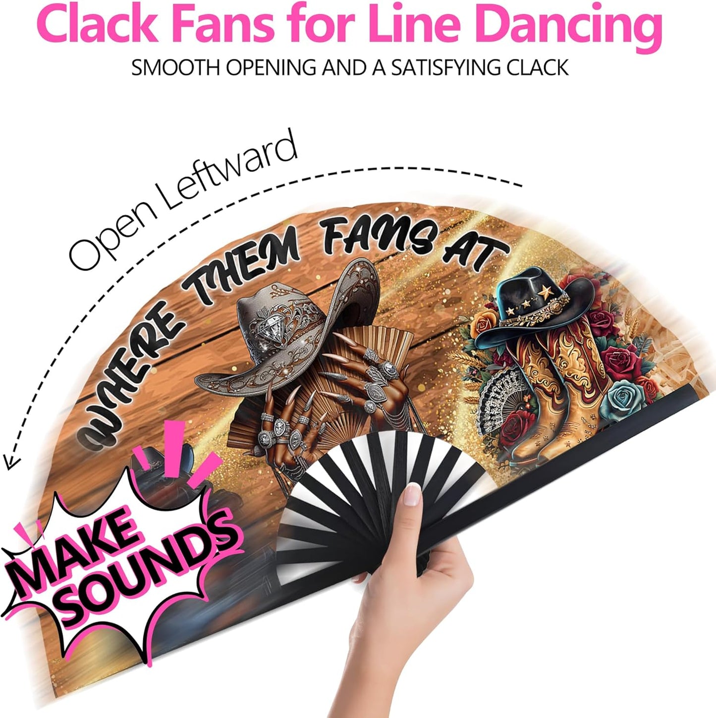 Boots On The Ground Hand Fan,Where Them Fans At Folding Fans,Clapping Clacking Fans For Line Dancing Unique Oriainal Pattern for Party Props Perfect Gifts for Line Dance Lover (Style 3)