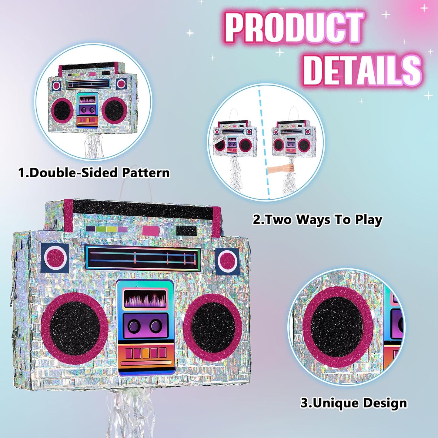 WERNNSAI Music Player Piñata - 80s and 90s Theme Party Decorations Piñata Bundle with Blindfold and Bat Music Piñata for Adults Kids Birthday Hip Hop Theme Party(12.5" x 16.5" x 3")