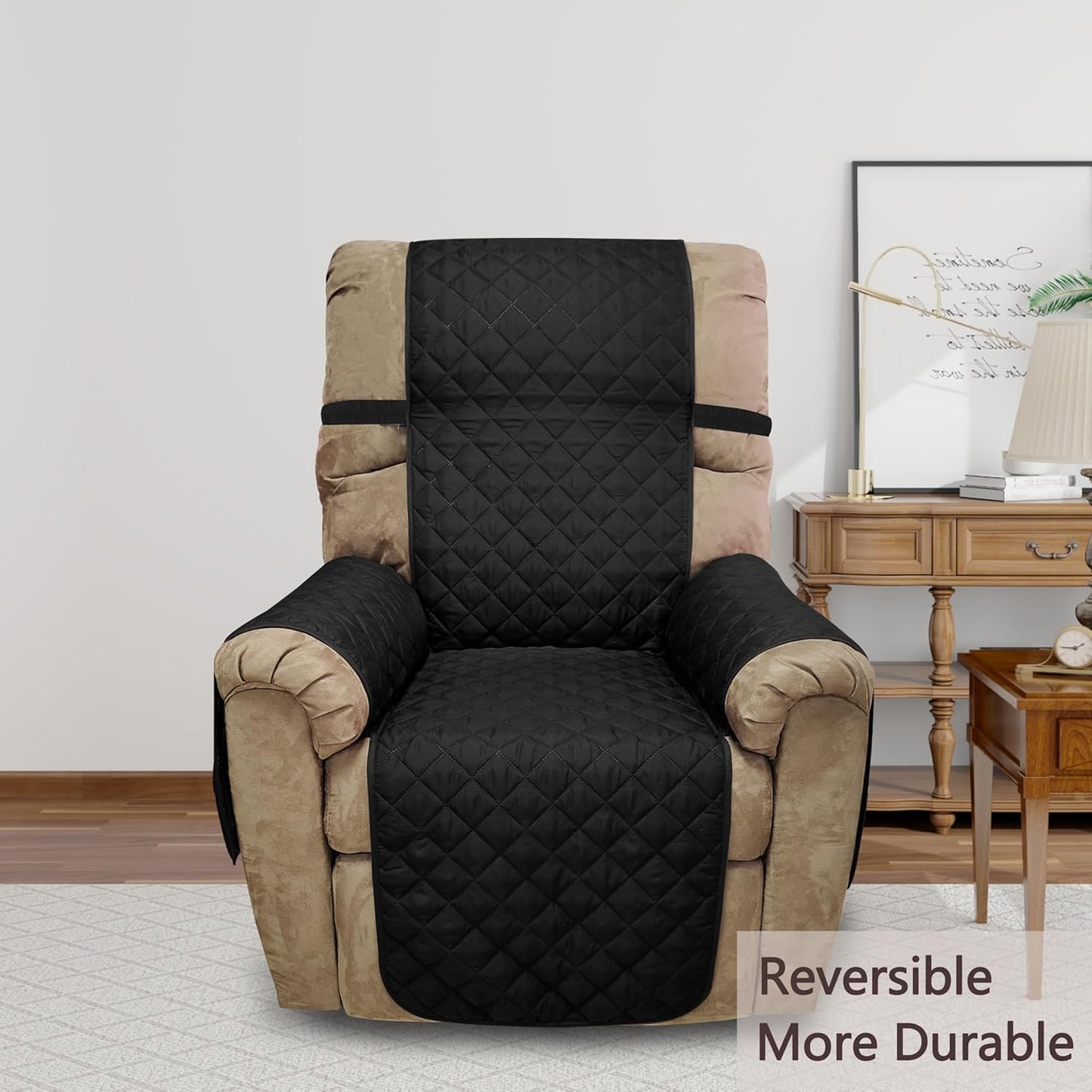 Recliner Chair Covers Reversible Sofa Cover Couch Cover for Pets Lazy Boy Furniture Protector(28''Recliner,Black/Black)