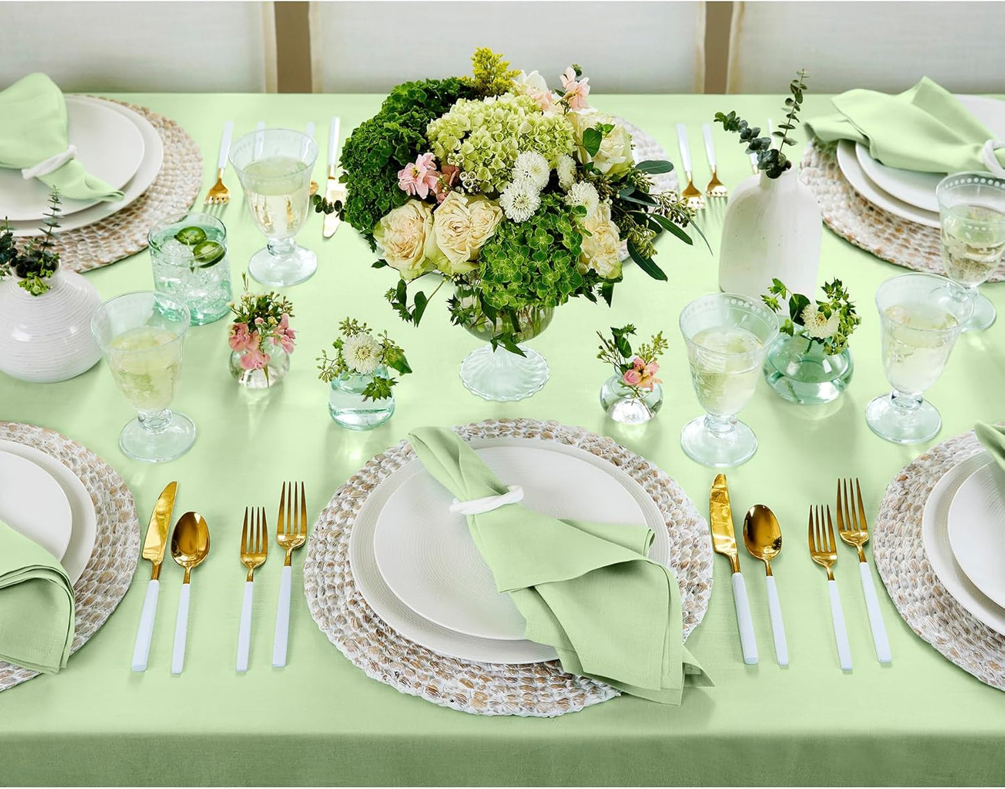 Solino Home Linen Tablecloth for Rectangle Tables 60 x 108 Inch - 100% Pure Linen Pastel Green Table Cloth - Fete, Machine Washable Cloth Tablecloth