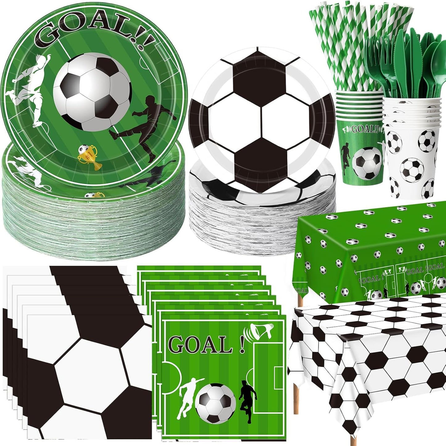 452 Pcs Soccer Party Decorations for 50, Soccer Paper Plates and Napkins Cups Tablecloth Cutlery Straws Disposable Tableware Set for Sports Themed Birthday Team Party Supplies