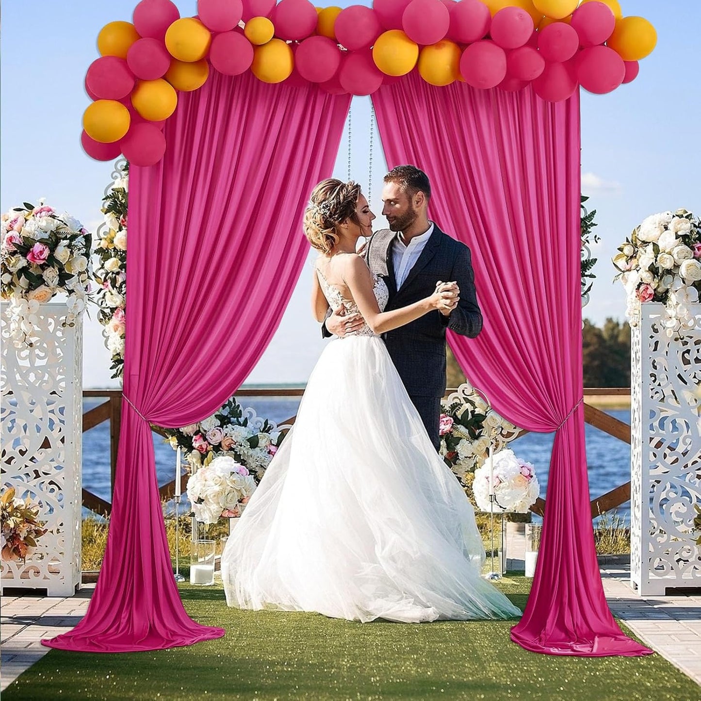 10 x 7 Feet Fuschia Backdrop Curtain for Partie, Background Curtains for Photoshoot, Birthday, Wedding, Halloween, Thanksgiving, Christmas, New Year Party Decorations 5Ft x 7Ft, 2 Panels