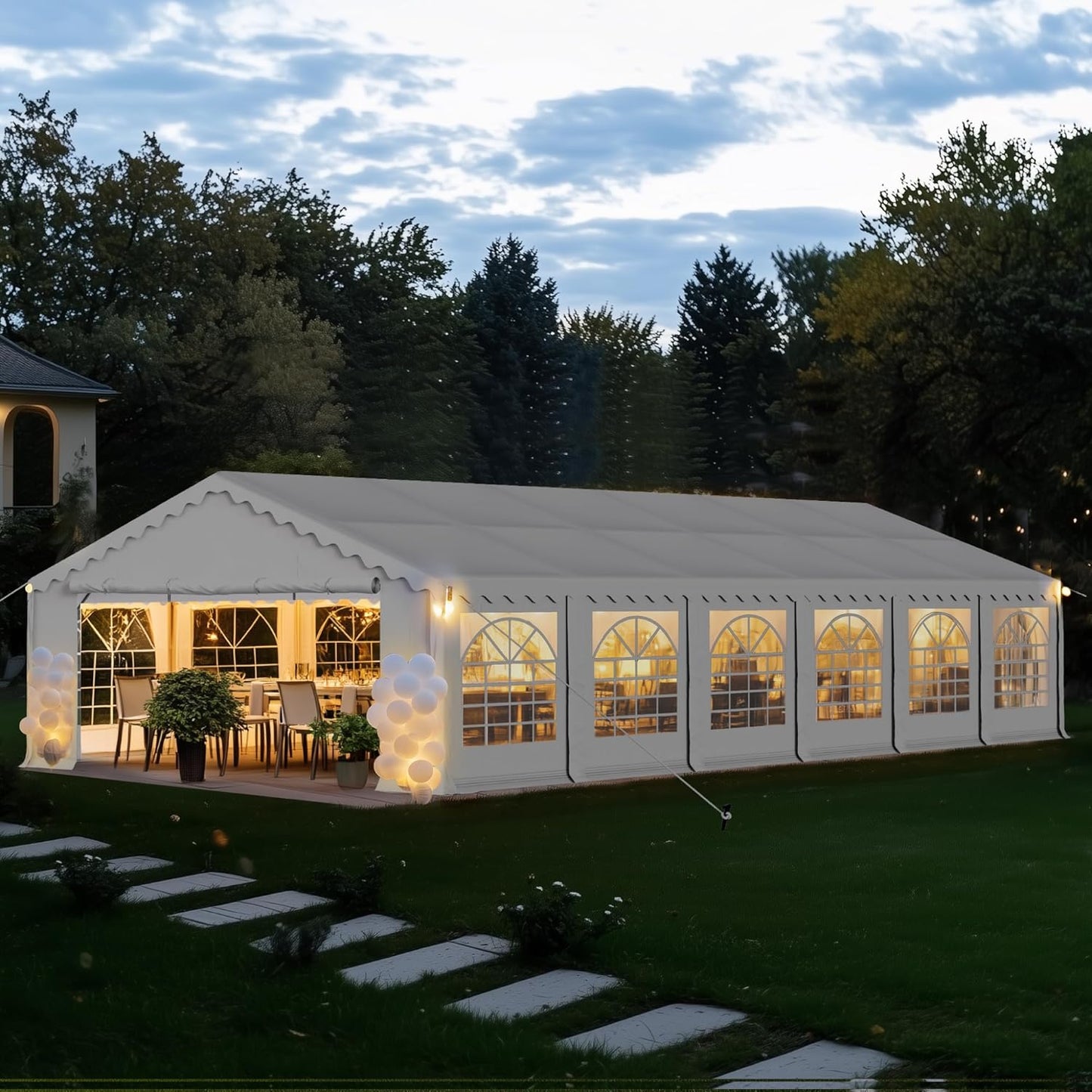 PHI VILLA 40'x20' Outdoor Heavy Duty Party Tent Large Commercial Canopy Wedding Event Shelter with Removable Sidewalls & 7 Storage Bags for Patio Outdoor Garden Events, White