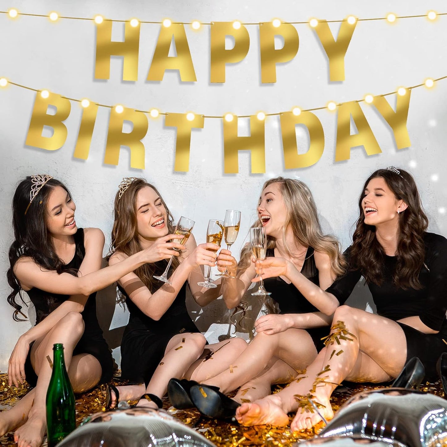 TaoBary 112 Pcs DIY Letter Kit Glitter Customizable Banner Letters Include 107 Letters and Numbers 3 Rope and 2 Needles for Birthday Halloween Christmas Wedding Valentine Party Decor(Bright Gold)