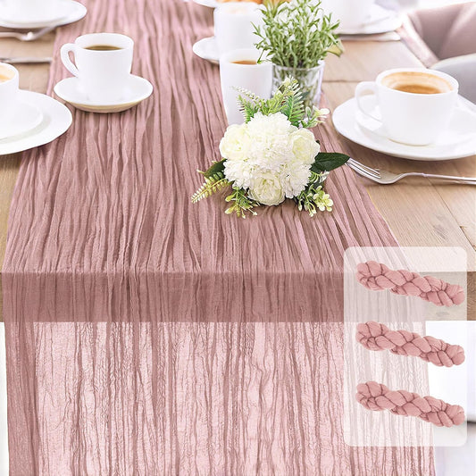 3-Pack Dusty Pink Cheesecloth Table Runners – 10FT (35x120 Inch) Boho Rustic Gauze Fabric Cheese Cloth Table Runner for Weddings, Baby Showers, Bridal Shower, Farmhouse & Birthday Party Decor