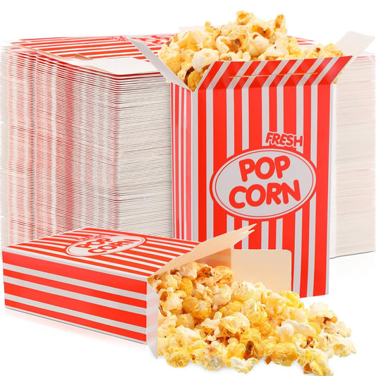 Xinnun 200 Pcs Paper Popcorn Boxes 1 oz Close Top Oil Proof Disposable Popcorn Container 6 x 4 x 2 Inch Stripes Leak Proof Popcorn Boxes for Party Movie Party Theater Night Birthday (Red)