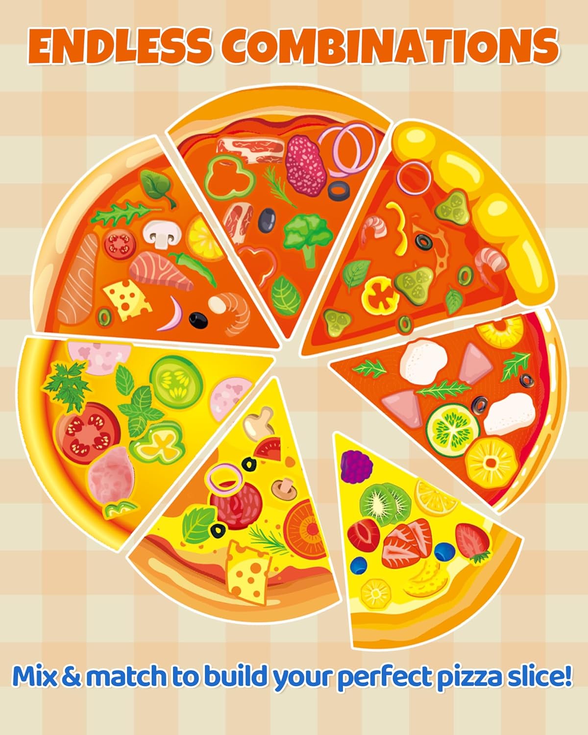 Aowplc 32 Sheets Make A Pizza Stickers for Kids, 8 Designs Mix 'n Match Pizza Crafts, Party Favors & Classroom Activities