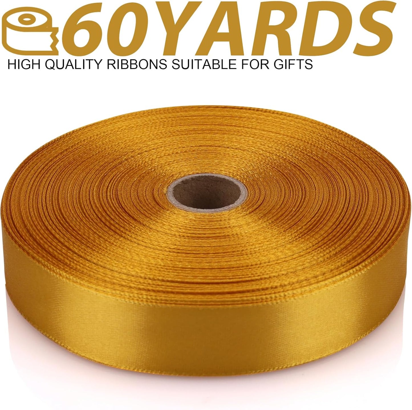 Gold Ribbon 7/8 Inch 60 Yards Satin Craft Ribbon-Single Face Polyester Ribbon for Handmade Roses,Gift Wrapping,Timeless Flower,Bouquets,Wedding and Party Decoration