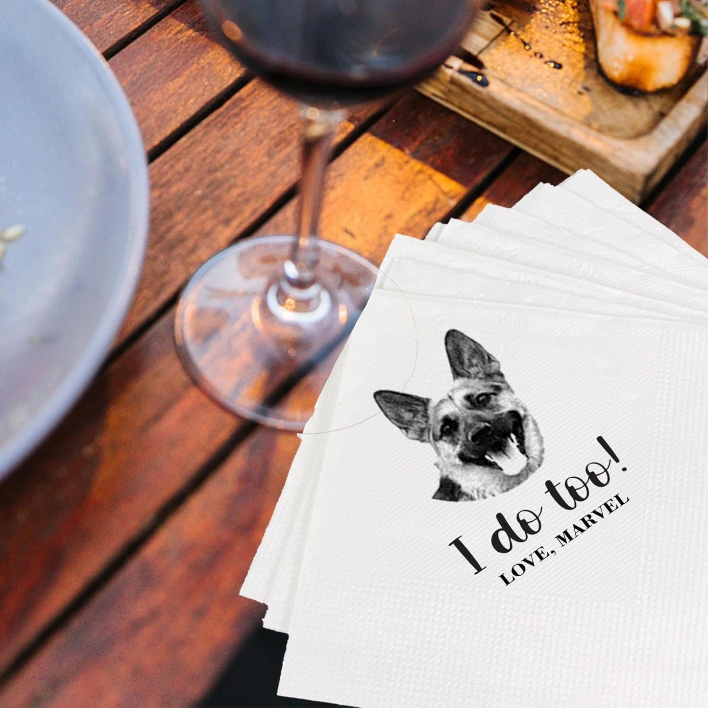 Luxury Personalized Dog Wedding Napkins, Personalized Photo Napkins for Dog, Custom Wedding Cocktail, Bridal Shower, Engagement Party Style 3