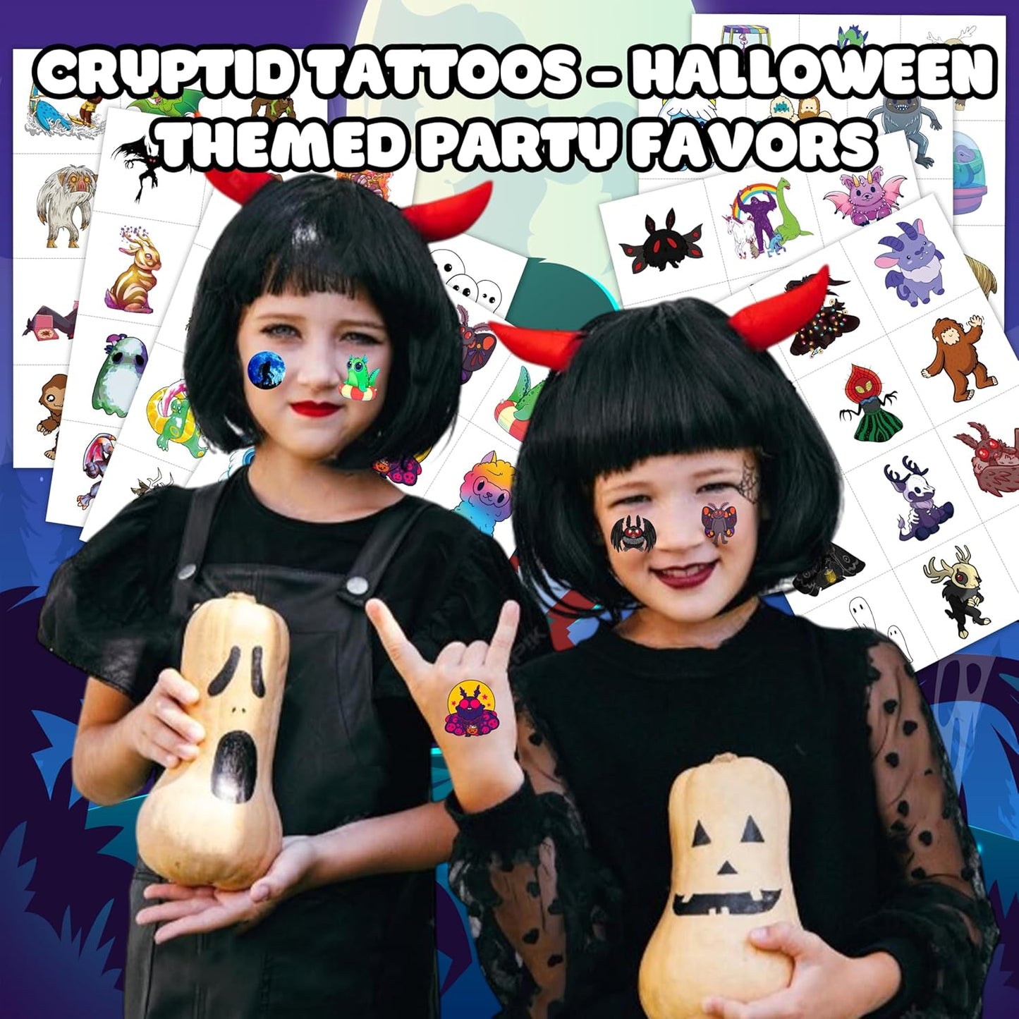 96PCS Cute Cryptid Temporary Tattoos Themed Halloween Birthday Party Decorations Supplies Favors Decor Cool Alien Bigfoot Mothman Yeti Tattoo Stickers Gifts For Kids Boys Girls School Prizes Carnival