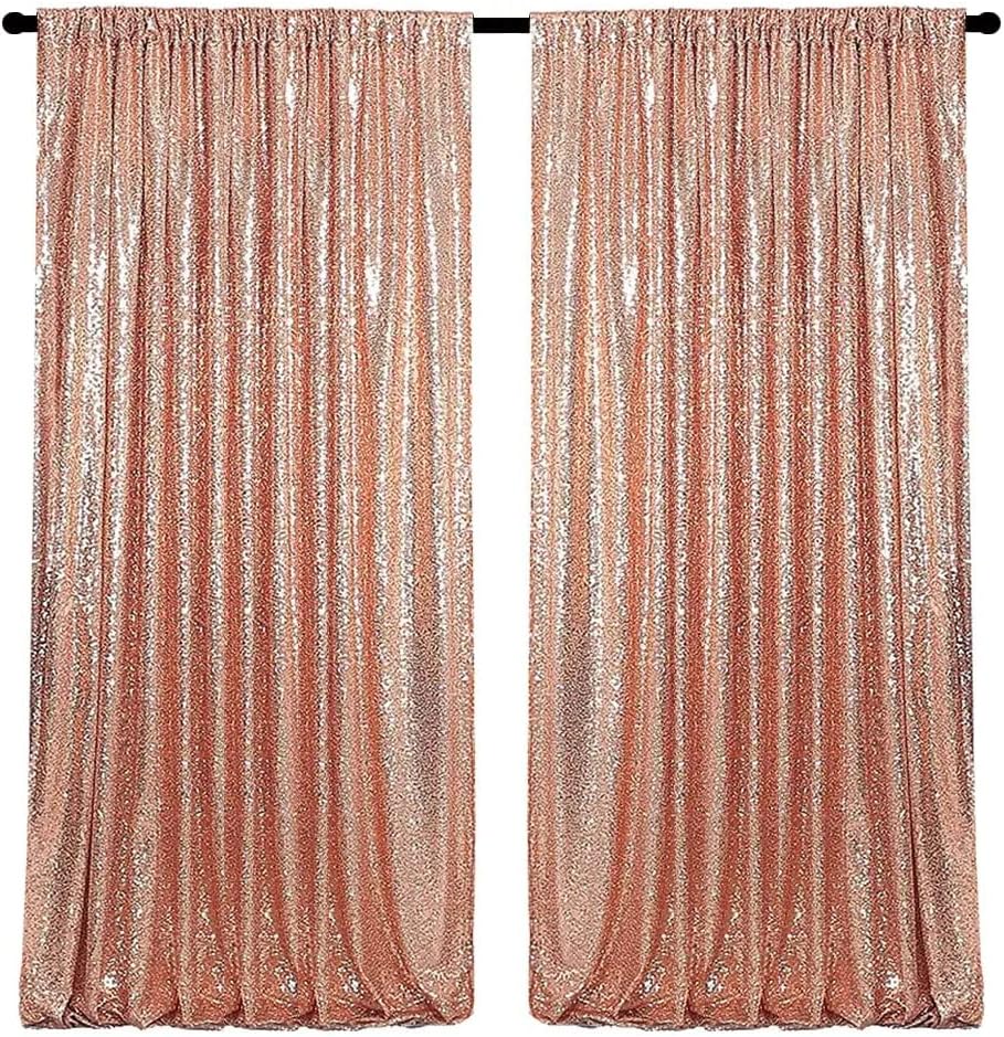 2 Panels Rose Gold Sequin Backdrop Curtain 4FTx8FT Glitter Sequence Drapes for Wedding Party Photography Background Décor