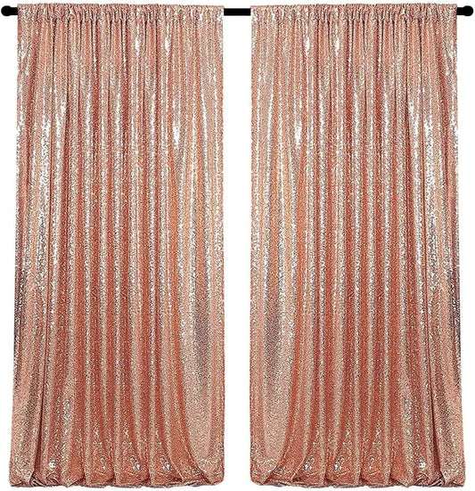 2 Panels Rose Gold Sequin Backdrop Curtain 4FTx8FT Glitter Sequence Drapes for Wedding Party Photography Background Décor