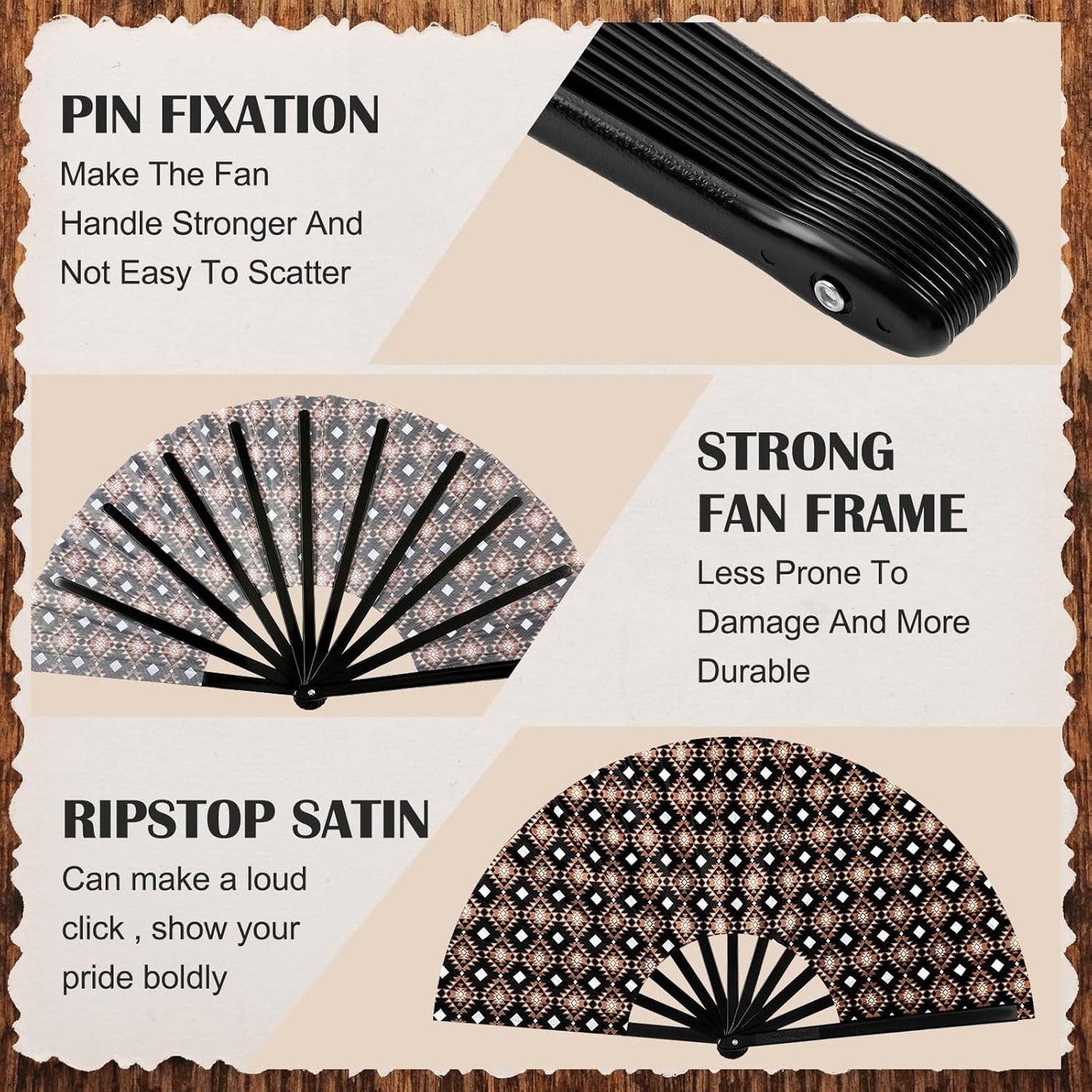 Thyle 6 Pcs Large Folding Fan for Line Dancing Bulk Boots on The Ground Hand Fan Black Popping Clapping Party Favors Decoration Gift for EDM Festival Club Summer(Western Cowboy)