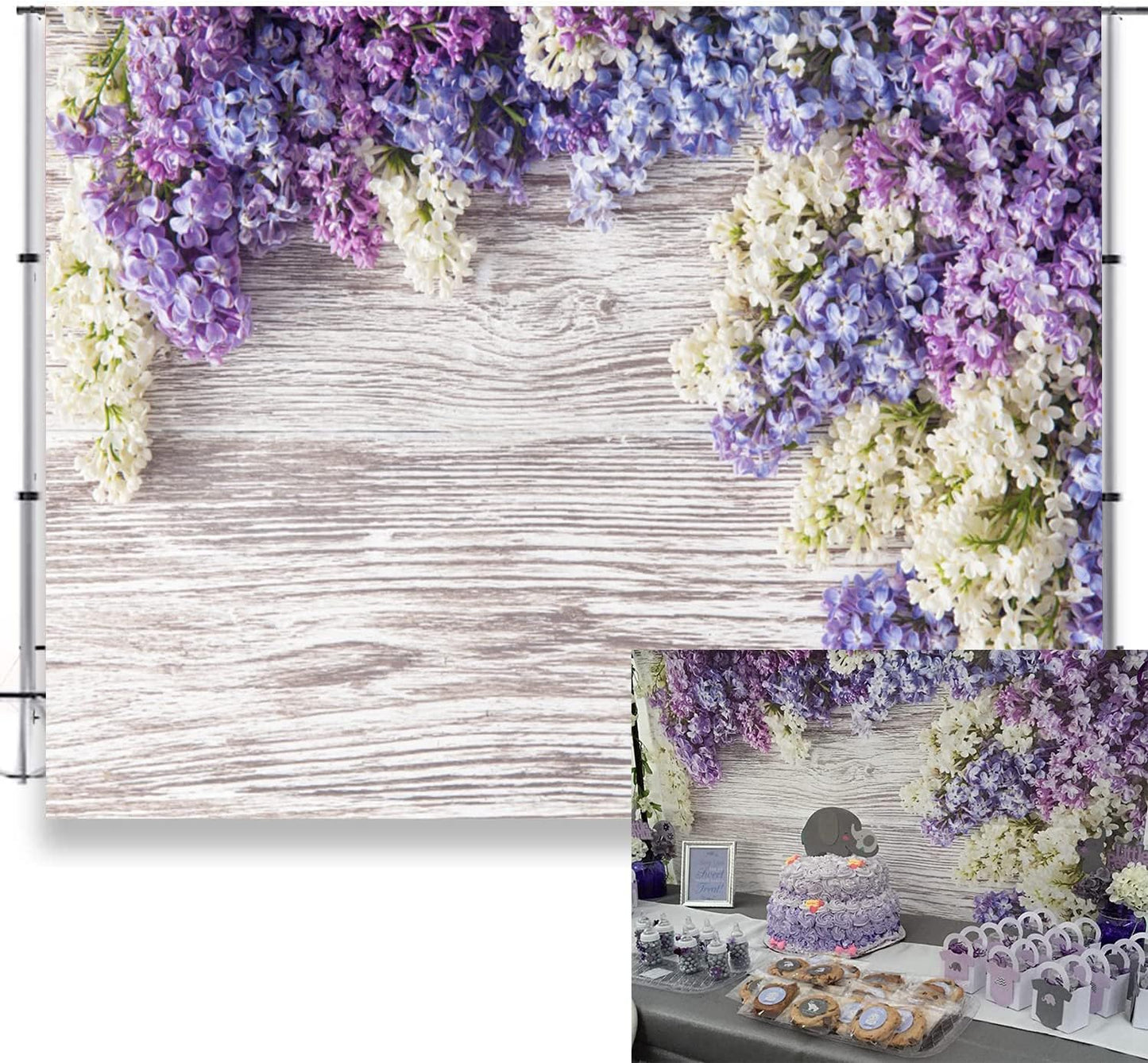 Purple Flower Wood Backdrop LFEEY 10x10ft Newborn Baby Shower Wooden Backdrop Photography Lilac Bloom Bouquet Wood Panel Wall Girls Adults Portrait Background Party Events Decoration Photo Studio Prop