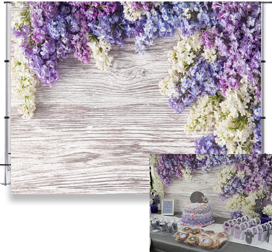 Purple Flower Wood Backdrop LFEEY 10x10ft Newborn Baby Shower Wooden Backdrop Photography Lilac Bloom Bouquet Wood Panel Wall Girls Adults Portrait Background Party Events Decoration Photo Studio Prop