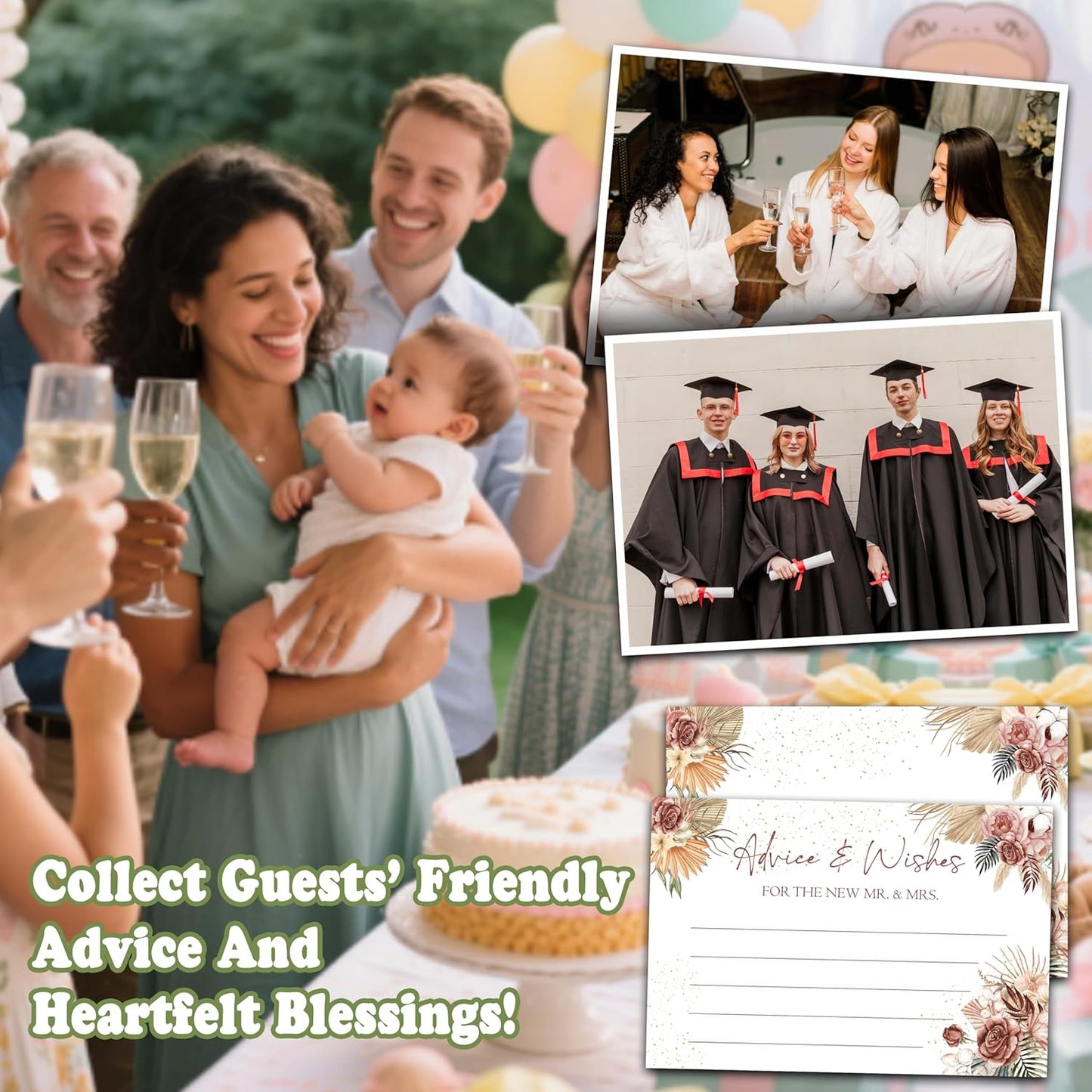 Advice And Wishes Cards (25pcs), Boho Theme Advice Cards For Mr And Mrs, Bride And Groom, Bridal Shower, Wedding Shower, Engagement, Wedding, Bachelorette Party Games Decor -A01