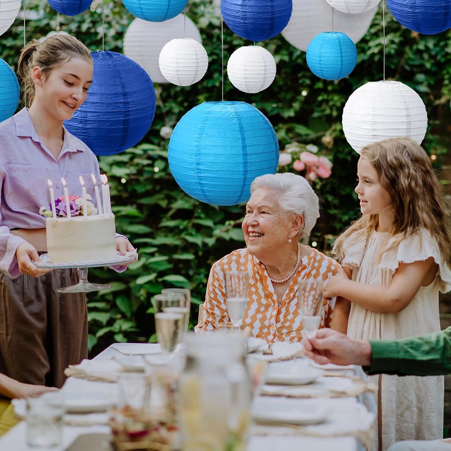 Riakrum 16 Pcs Blue and White Paper Lanterns Birthday Party Decorations Mixed Size 6'' 8'' 10'' 12'' Colorful Chinese Hanging Paper Lanterns for Wedding Home Decorations Supplies