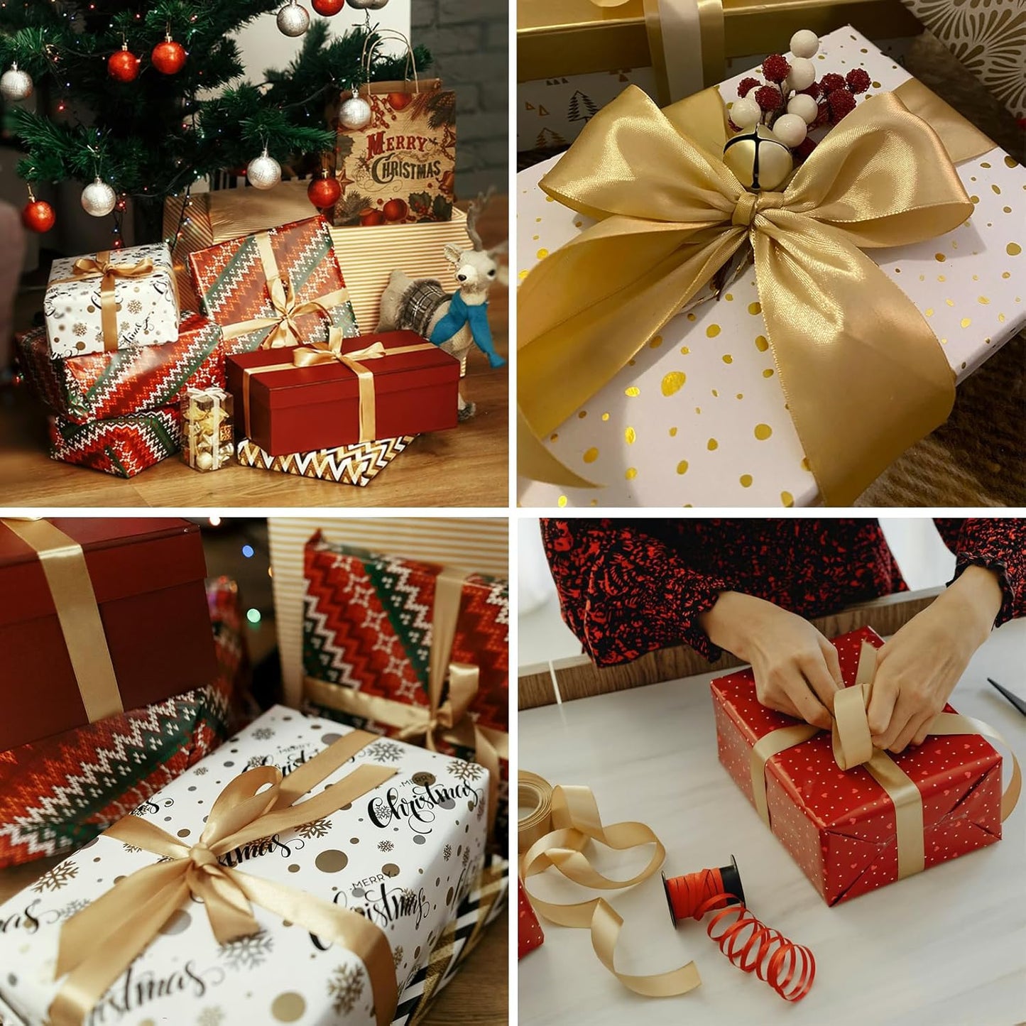 3/8" x 230 Yards Gold Satin Ribbon Single Faced Bulk Fabric Ribbons for Gift Wrapping, Crafting, Scrapbooking, Bows and Card Making