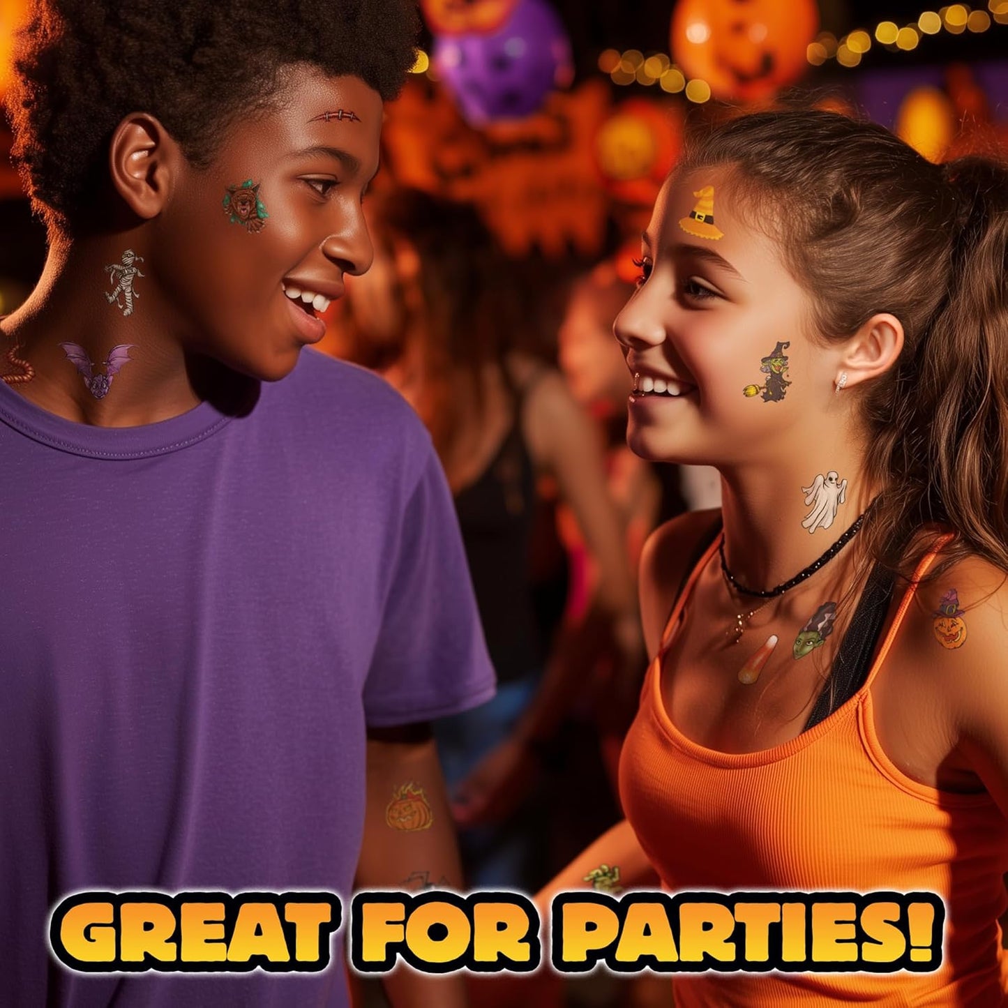 Assorted Halloween Temporary Tattoos – Spooky Designs for Kids & Adults, Includes Ghosts, Pumpkins, Bats, Skulls & More, Non-Toxic Party Favors & Trick-or-Treat Handouts