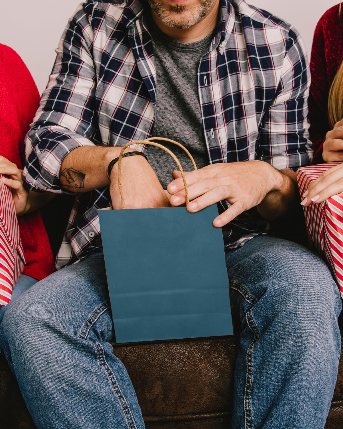 qiqee Ink Blue Gift Bag with Handles Bulk 24Pcs Paper Bags -8.3"x6"x3. 15" Party Favor Bags - Solid Color