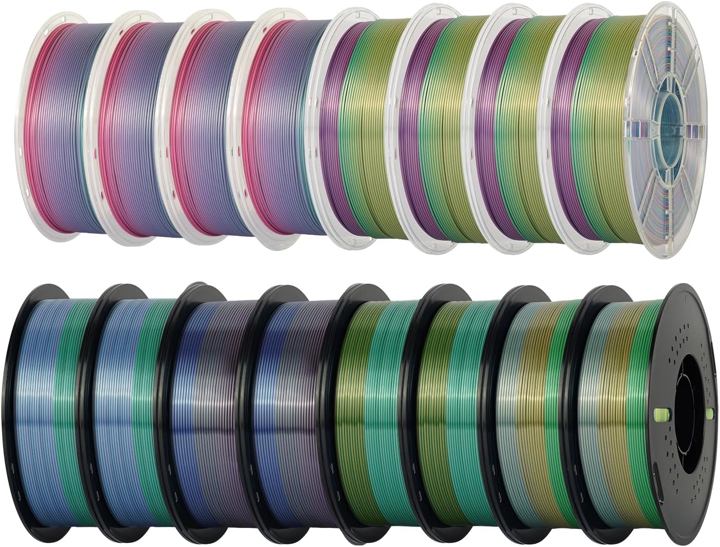 Kingroon Rainbow PLA 3D Printer Filament, 1.75mm, 16kg Bundle, Color Changing, ±0.03mm Accuracy, 16 Spools