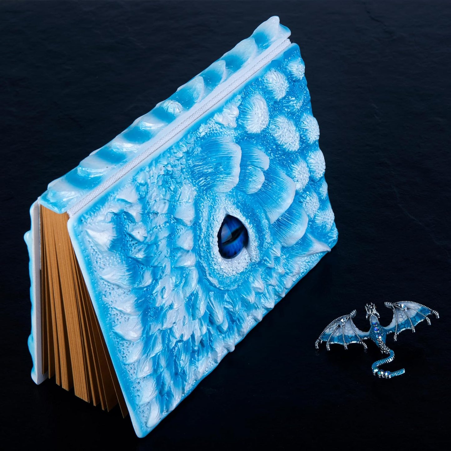 3D Dragon Eye Embossed Journal,Resin Engraving Notebook,Dnd notebook for Dragon Lovers ，Blank Paper,Hardcover Travel Notepad for Writing,Sketchbook,Collection,Gift,Decoration A4 and A5 Size (A5-Ice dragon with brooch)