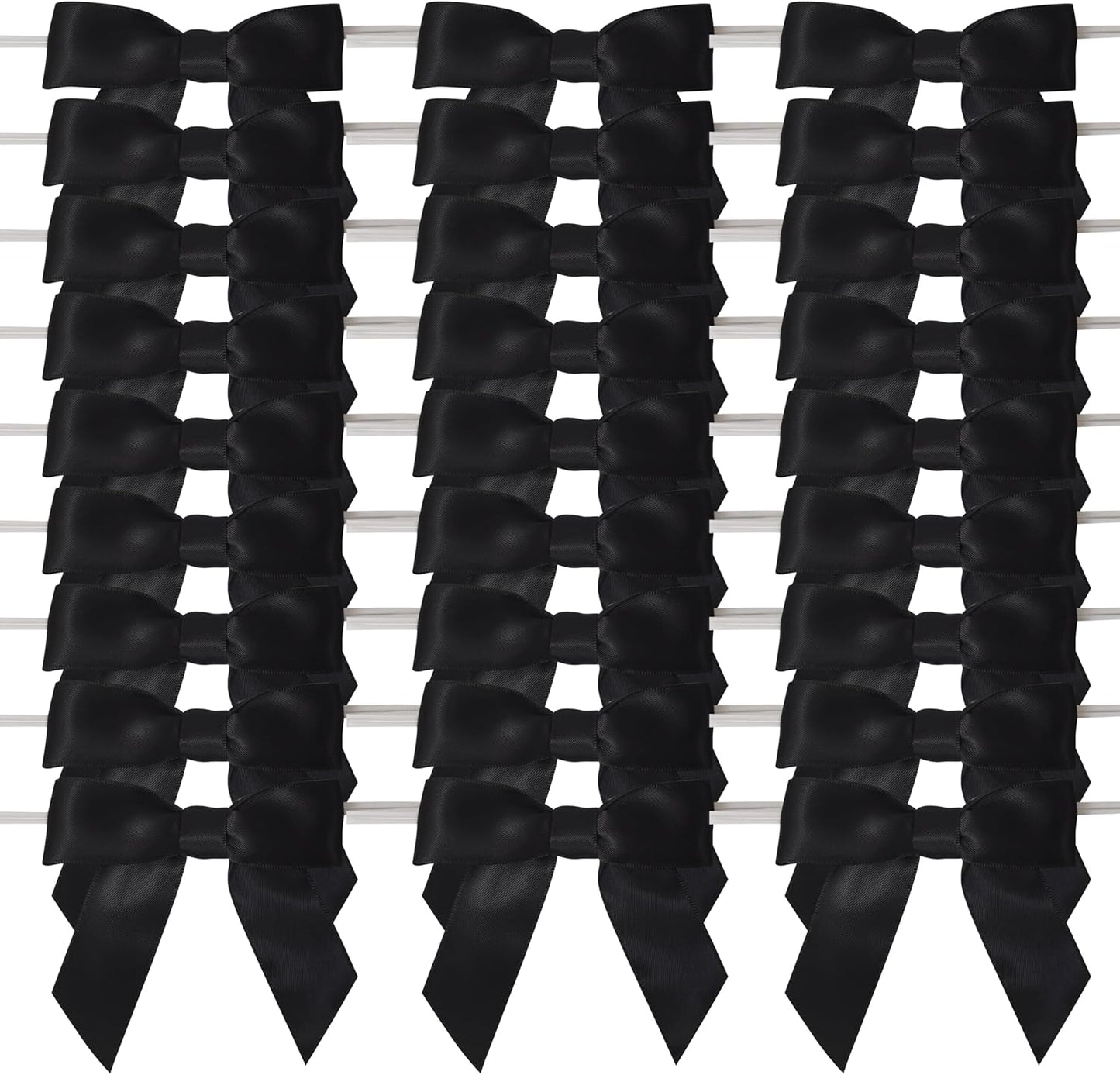 50pcs 3-1/2" Black Satin Ribbon Bows with Twist Ties Giant Bows for Fathers' Day 7th of July Gift Packing&Wrapping (Black)