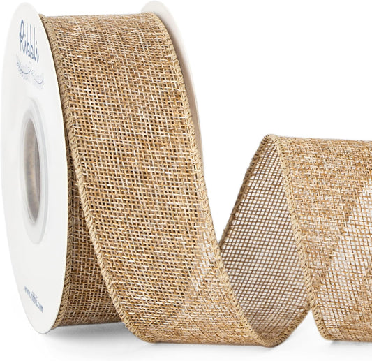 Ribbli Burlap Wired Edge Ribbon,1-1/2 Inch x 10 Yard,Natural,Solid for Big Bow,Wreath,Tree, Outdoor Decoration