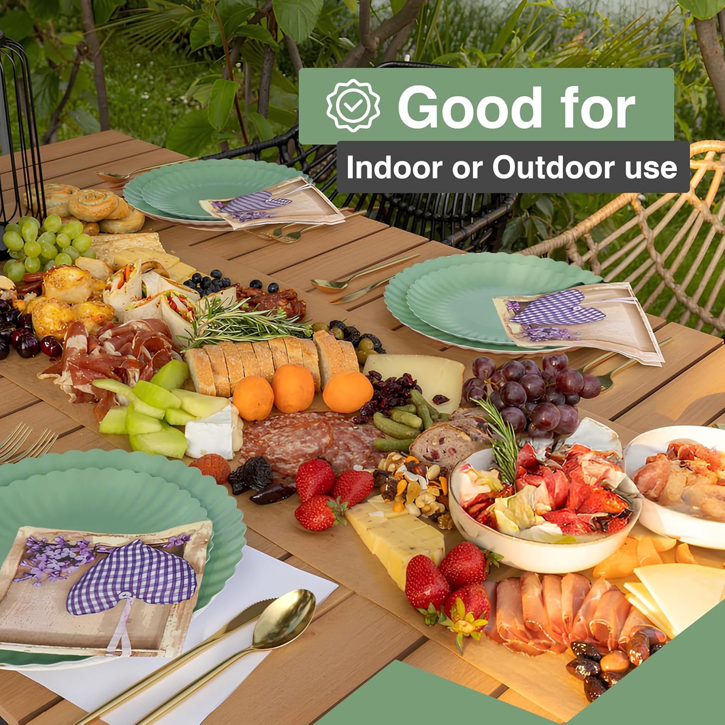 Trendables Scalloped Paper Plates 8.5 Inch & 10.5 Inch 40 Pcs Dinner Plate Set Fancy Disposable Plates for Party for 20 Guests 20 X 8 & 20 X 10 Large & Small Paper Plate Set for Parties Matcha