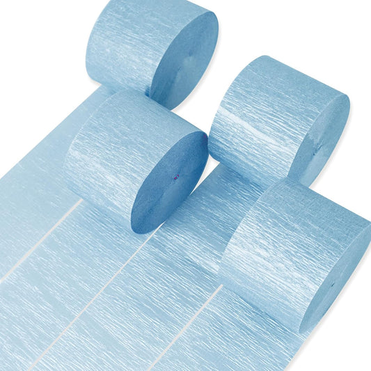 PartyWoo Blue Crepe Paper Streamers 4pcs 328ft Pack of Pearl Blue Crepe Paper Streamers for Birthday Gender Reveal Baby Shower Wedding Graduation Pool Mermaid Under The Sea Theme Party Decorations