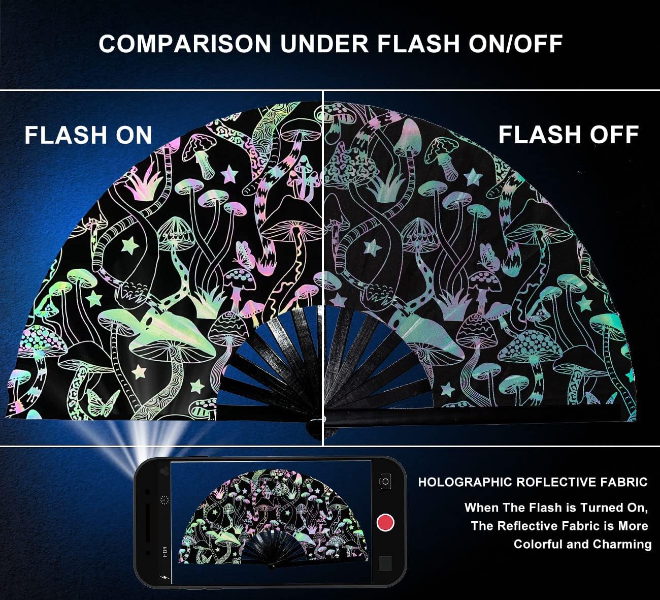 Amajiji Large Rave Folding Hand Fan Clacking Fans for Line Dancing Clap Fan for Boots On The Ground Dance,Party,Decoration,Festival (Mushroom)