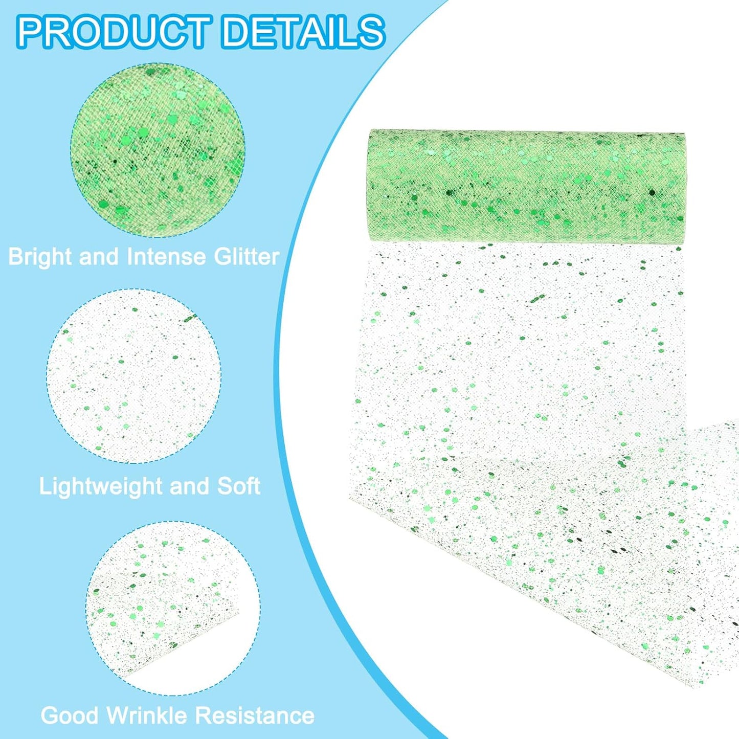 PATIKIL Tulle Fabric Rolls, 6 Inch by 10 Yards Fabric Spool Tulle Sparkling Ribbon Netting Sequin for DIY Tutu Skirts Crafts Wedding Party Decorations, Light Green