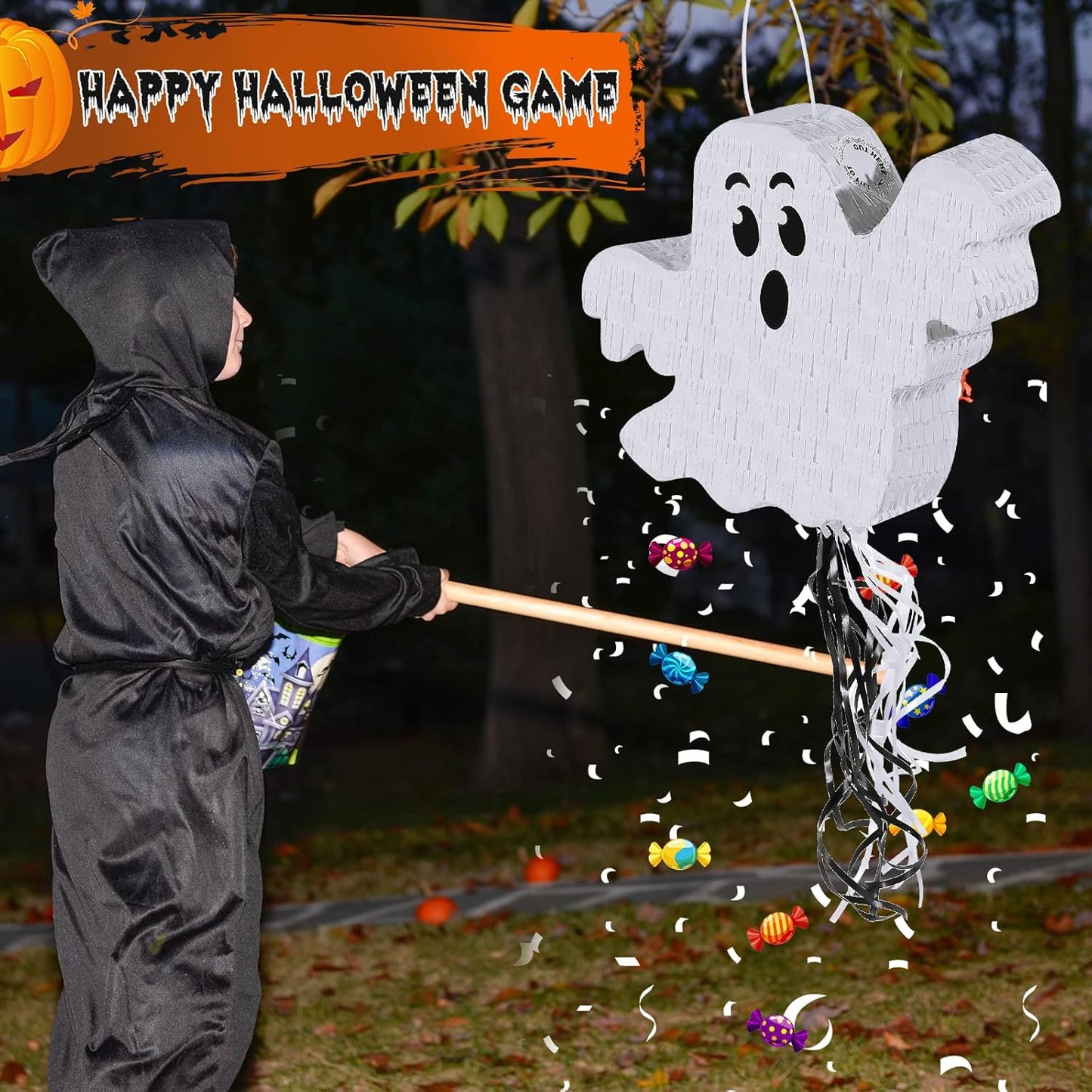 Leitee Halloween Pinatas Spooky Ghost Pinata Halloween Mexican Pinatas for Kids Boys Girls Birthday Party Carnival Festival Decor Supply, 15.8 x 11.8 x 3.2 Inch(Shock)