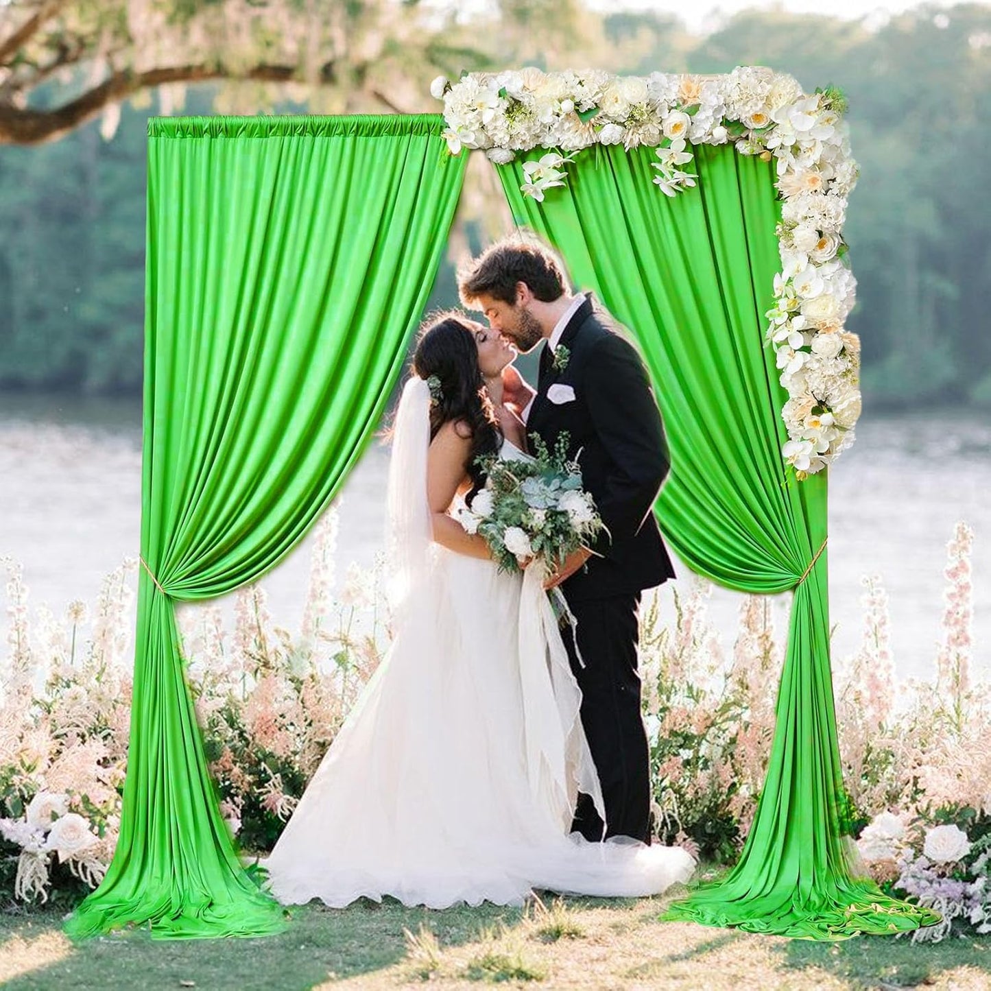 10 x 7 Feet Emerald Green Backdrop Curtain for Partie, Background Curtains for Photoshoot, Birthday, Wedding, Halloween, Thanksgiving, Christmas, New Year Party Decorations 5Ft x 7Ft, 2 Panels