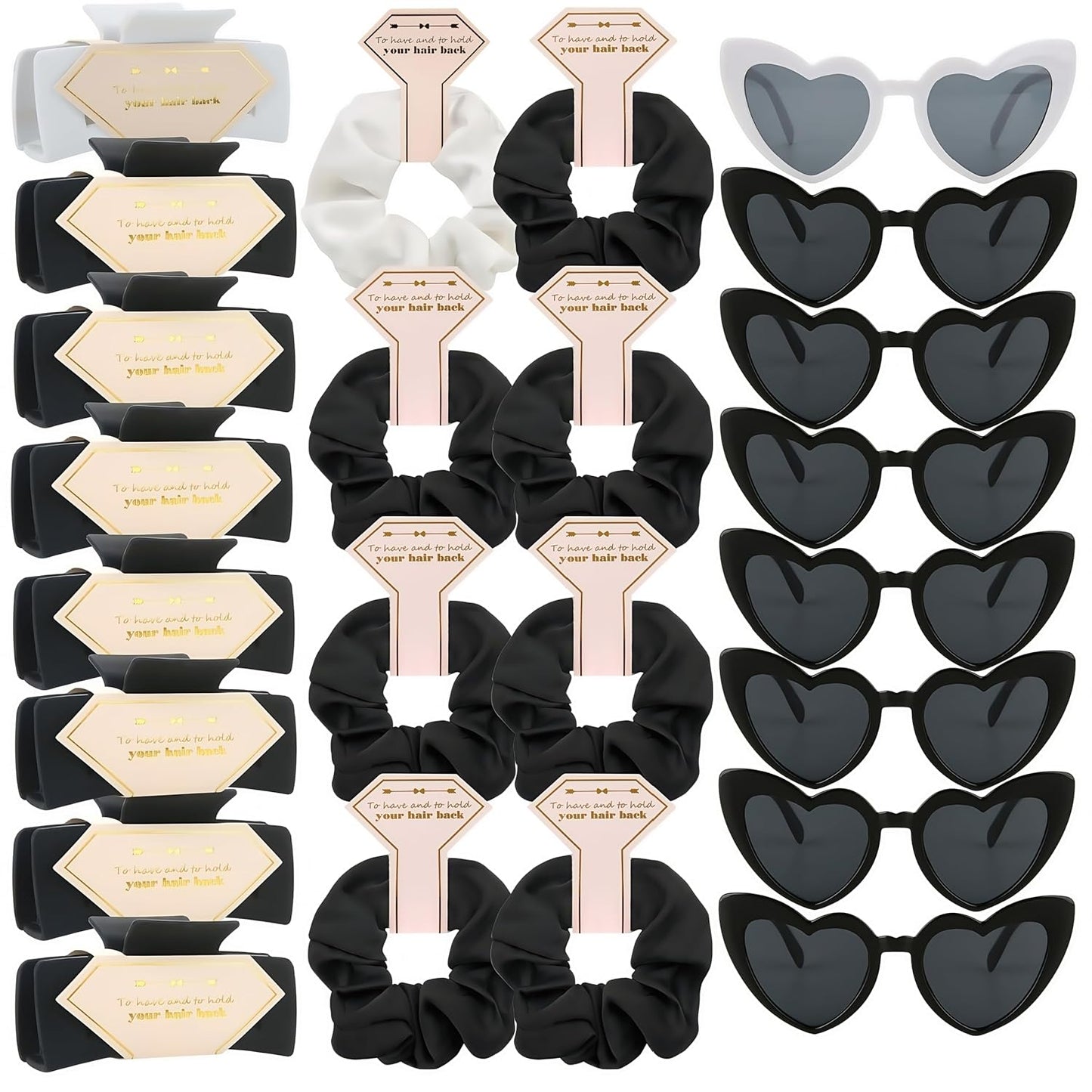 Bridesmaid Scrunchies Proposal Gifts Bachelorette Hair Claws Clips Girls heart sunglasses for Wedding Party Favors (White&Black)