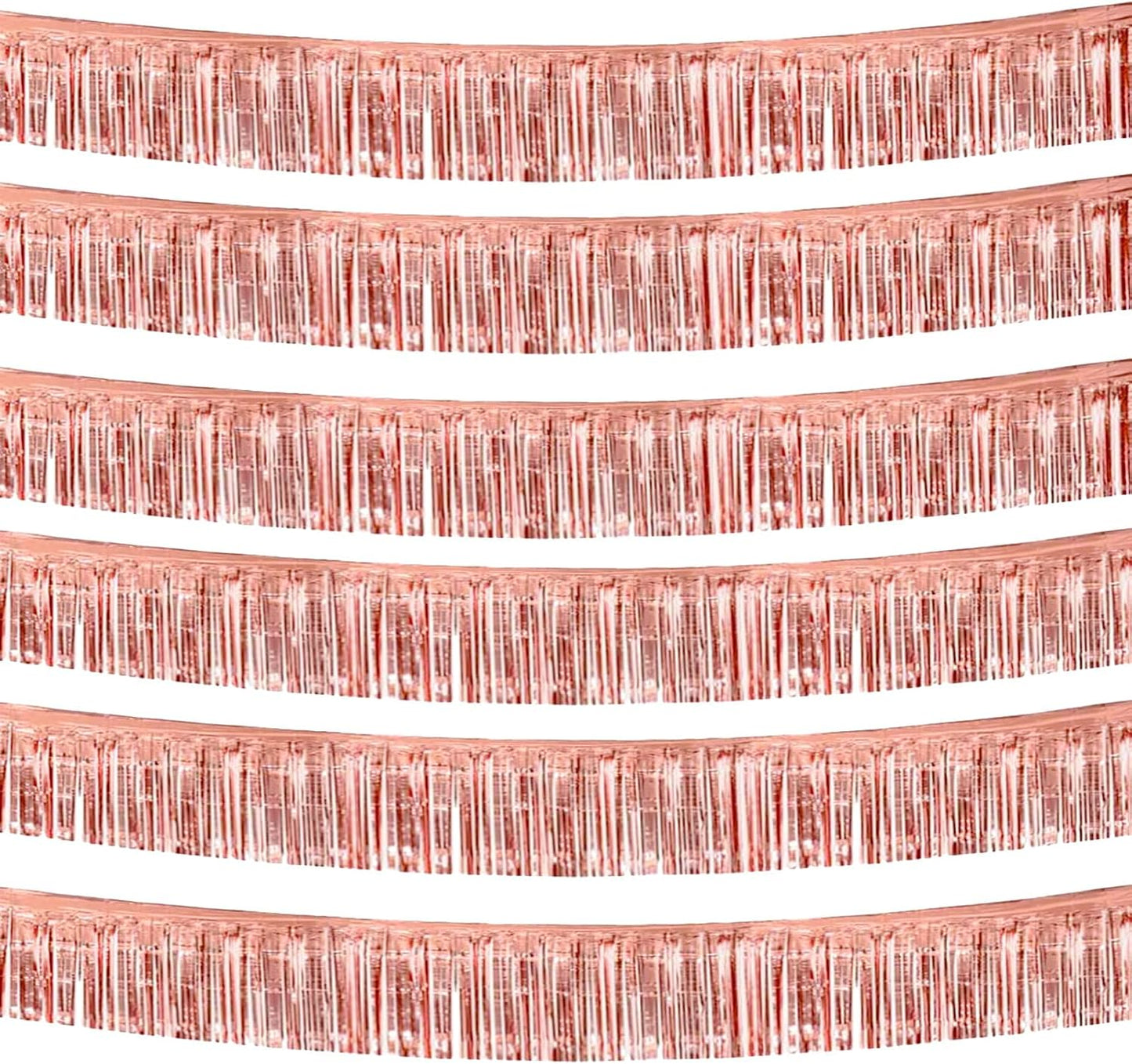 6 Pack 10 Feet Rose Gold Foil Fringe Garland Metallic Tinsel Streamers Banner Wall Hanging Curtain Backdrop Banner for Parade Floats, Thanksgiving, Christmas, Birthday, Halloween Party Decorations