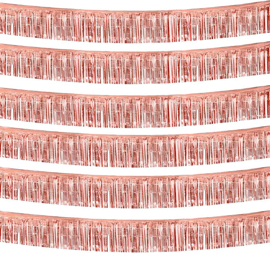 6 Pack 10 Feet Rose Gold Foil Fringe Garland Metallic Tinsel Streamers Banner Wall Hanging Curtain Backdrop Banner for Parade Floats, Thanksgiving, Christmas, Birthday, Halloween Party Decorations