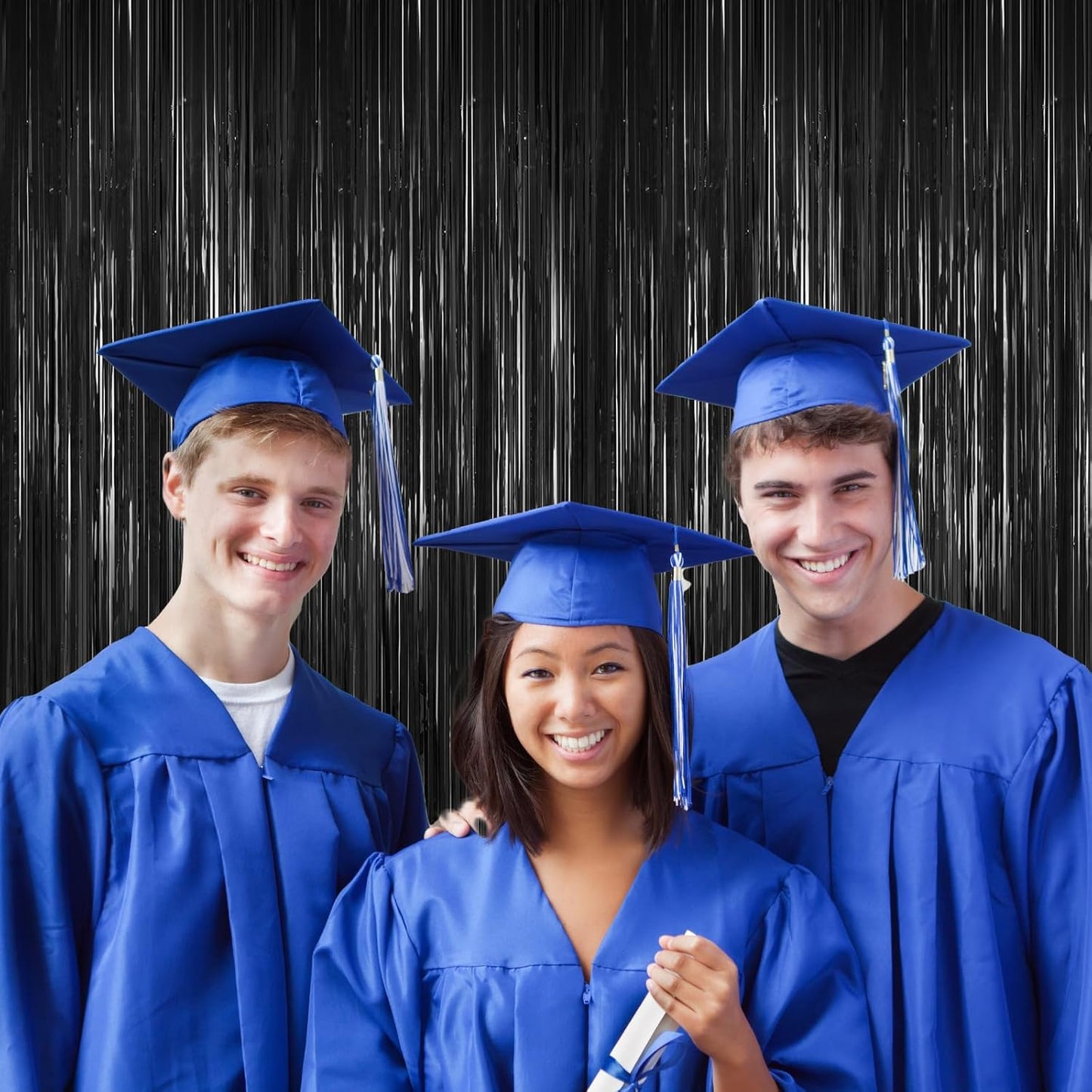 Black Foil Curtain Backdrop,2Pack Black Metallic Tinsel Foil Fringe Curtains Photo Booth Props for Birthday Wedding Engagement Baby Shower Bachelorette Christmas Halloween Disco Party Door Decorations