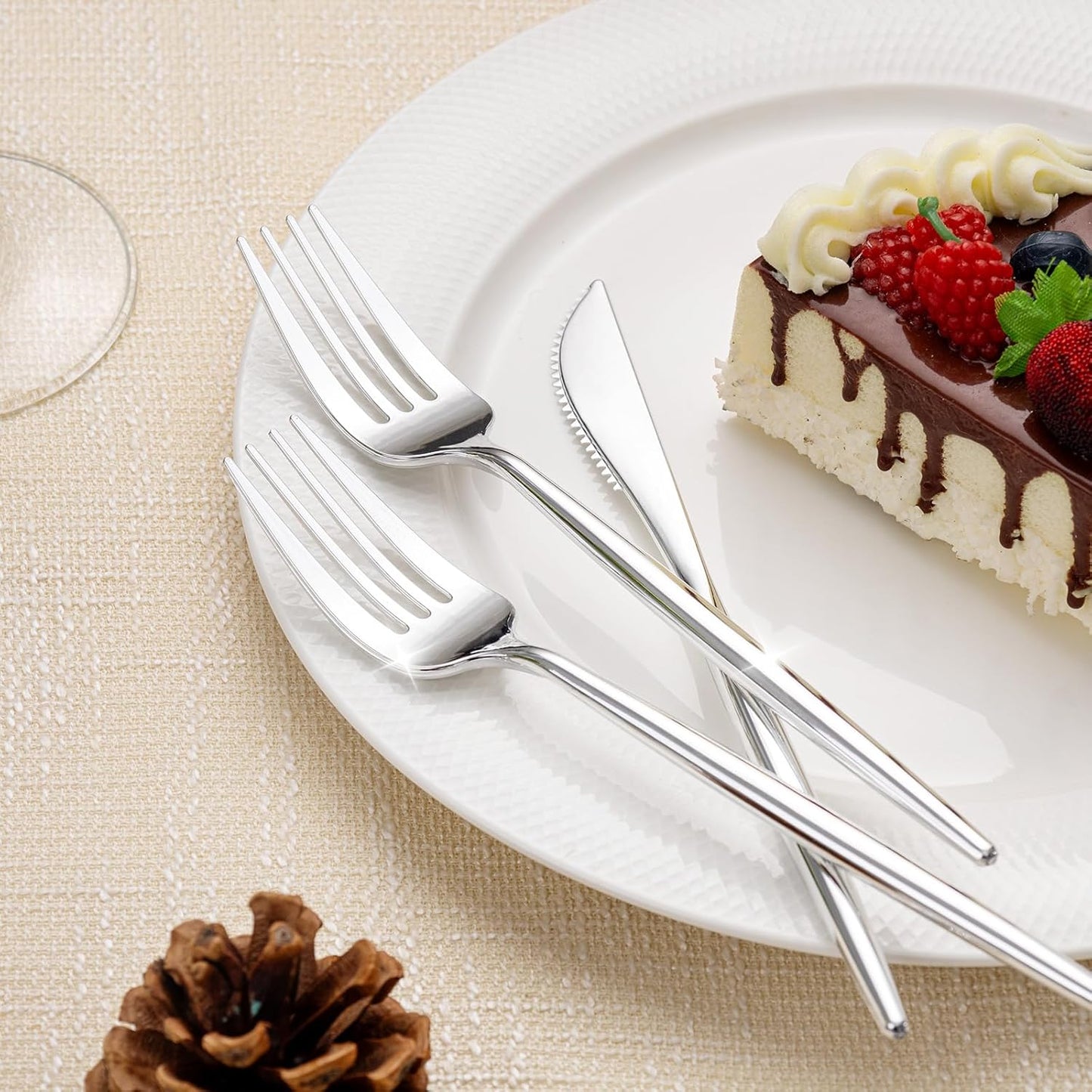 Rubtlamp 90Pcs Silver Plastic Silverware, Silver Plastic Utensils, Plastic Cutlery Include 30 Knives, 30 Forks and 30 Spoons, Silverware Heavy Duty For Party, Wedding