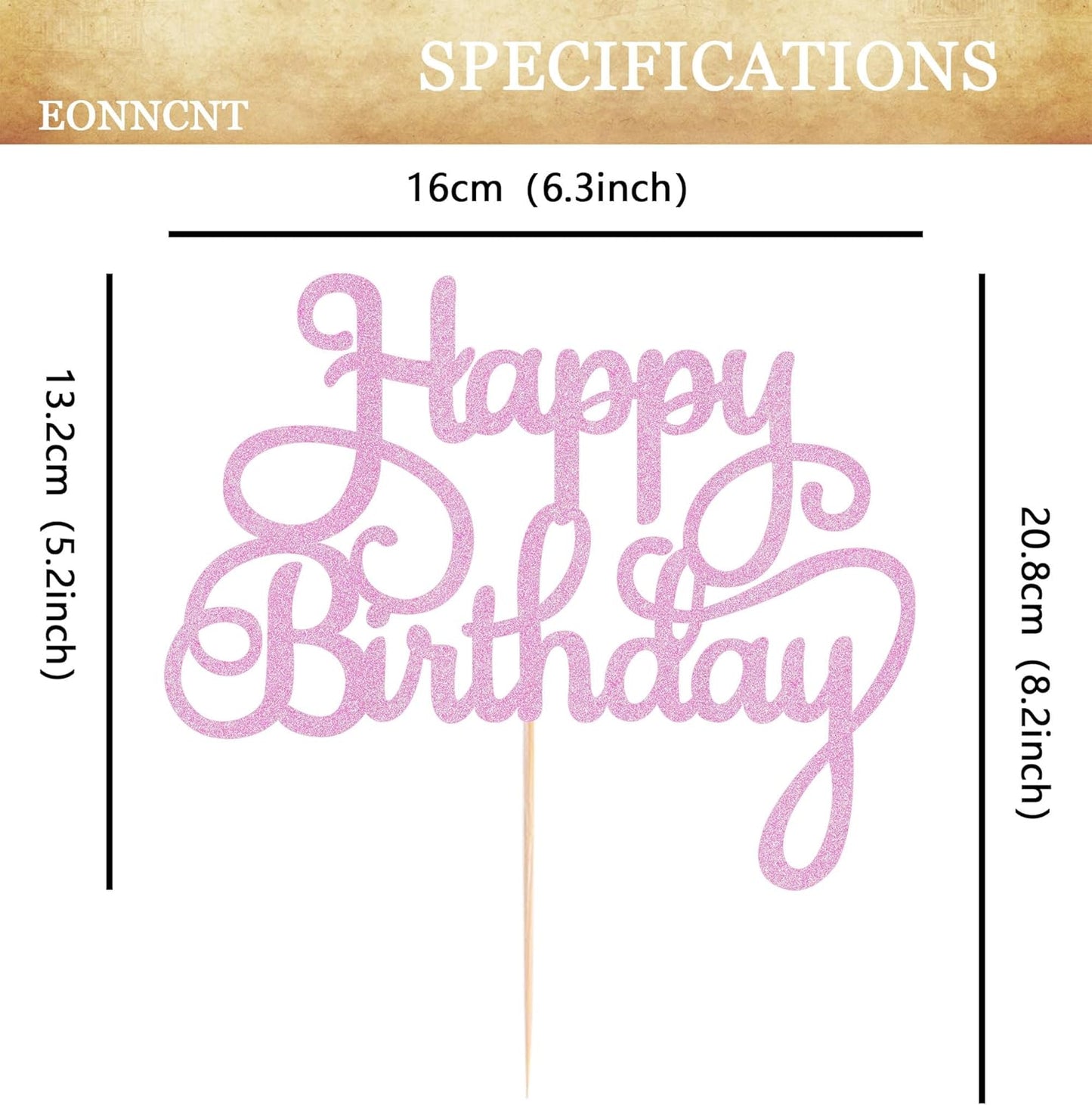 Happy Birthday Cake Topper - Pink Glitter Birthday Party Cake Decoration Supplies - Happy Birthday Cake Decor, for Anniversary/Birthday Party Supplies Photo Booth Props