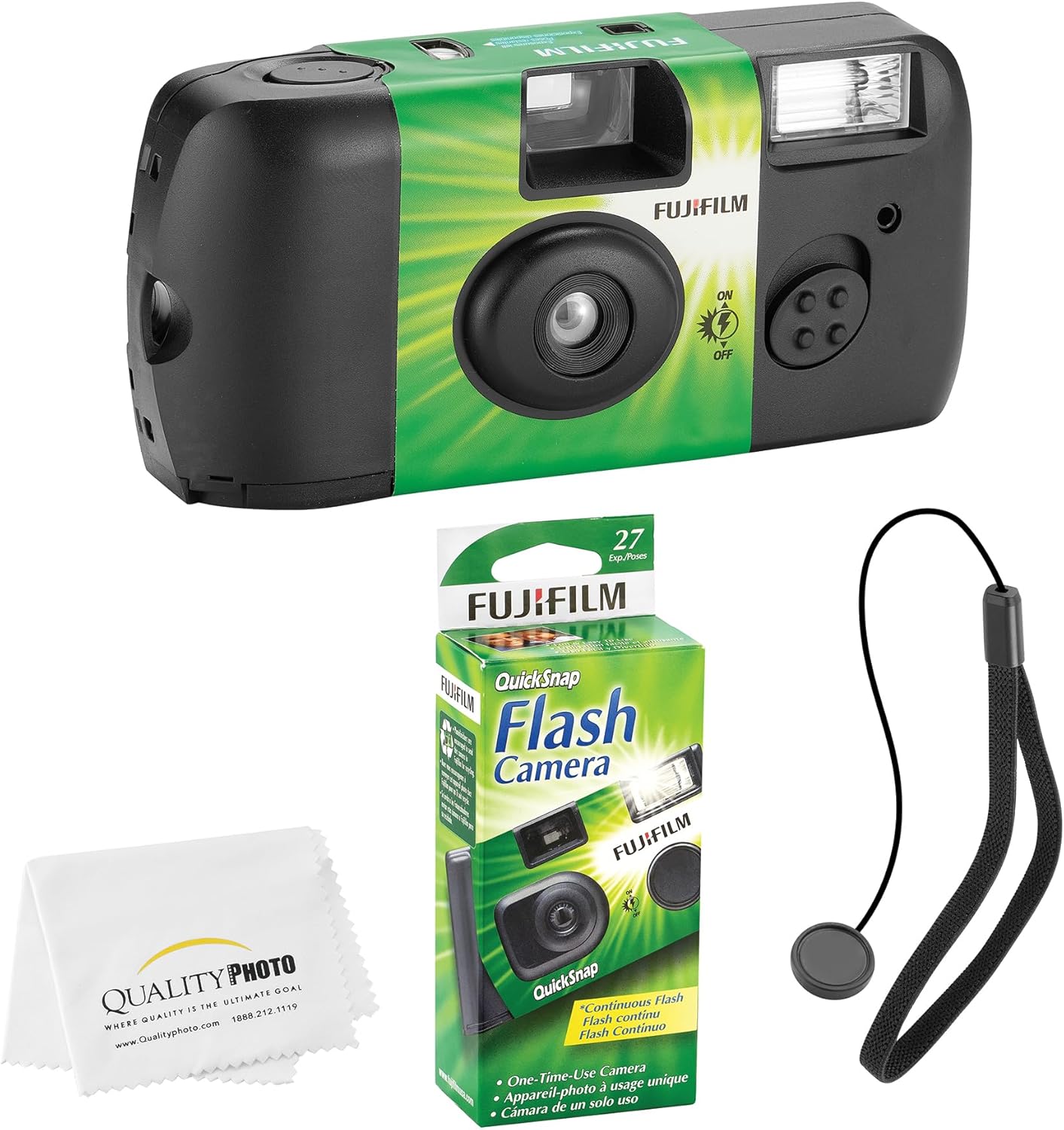 Fujifilm QuickSnap Flash 400 Disposable 35mm Camera (1 Pack) Bonus Hand Strap + Quality Photo Microfiber Cloth