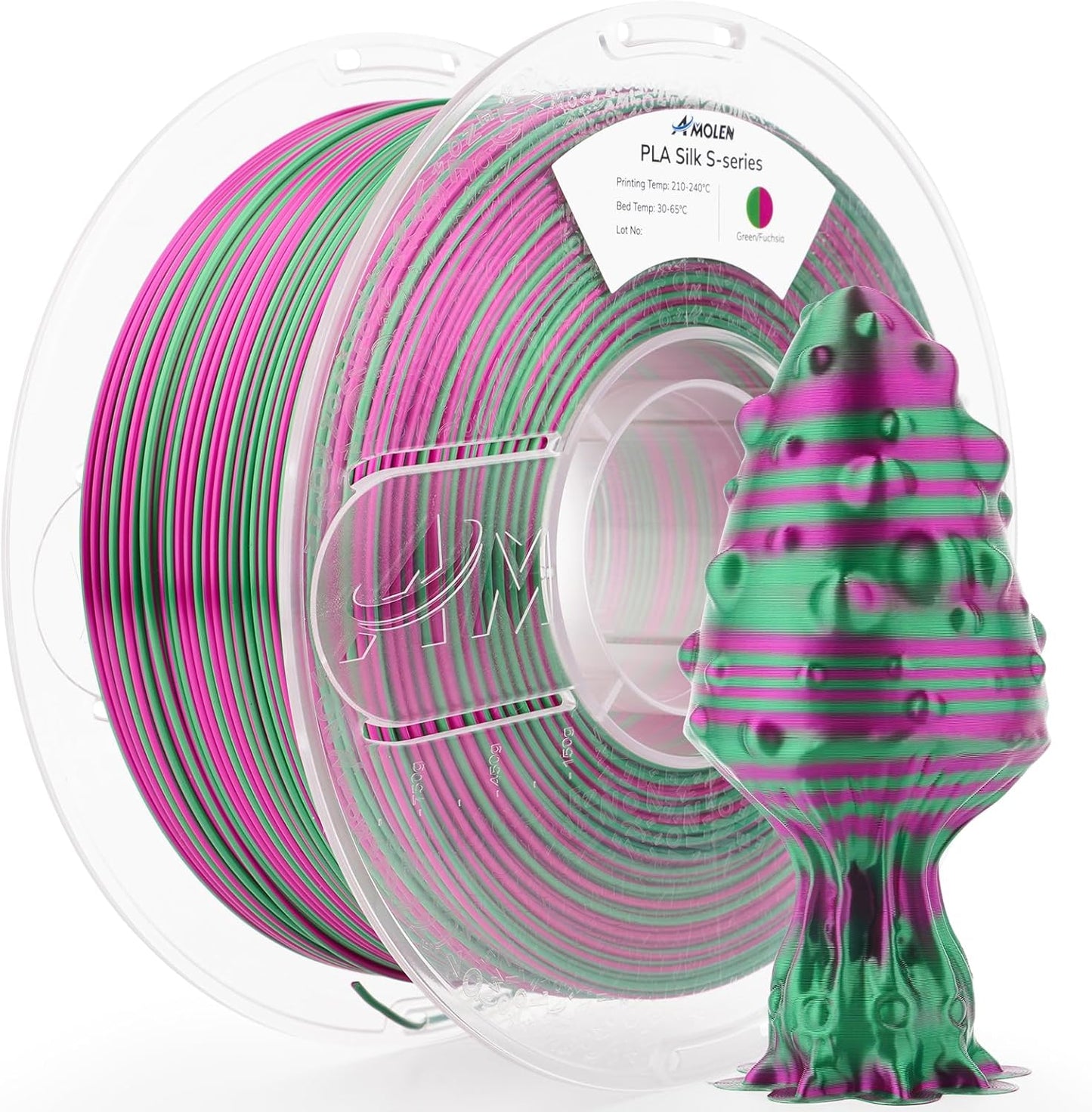 AMOLEN Silk PLA 3D Printer Filament, Shiny Multicolor Rainbow PLA Filament 1.75mm, Fast Color Change PLA 3D Printing Filament for Most FDM 3D Printer, Green Fuchsia, 1kg (2.2lbs)