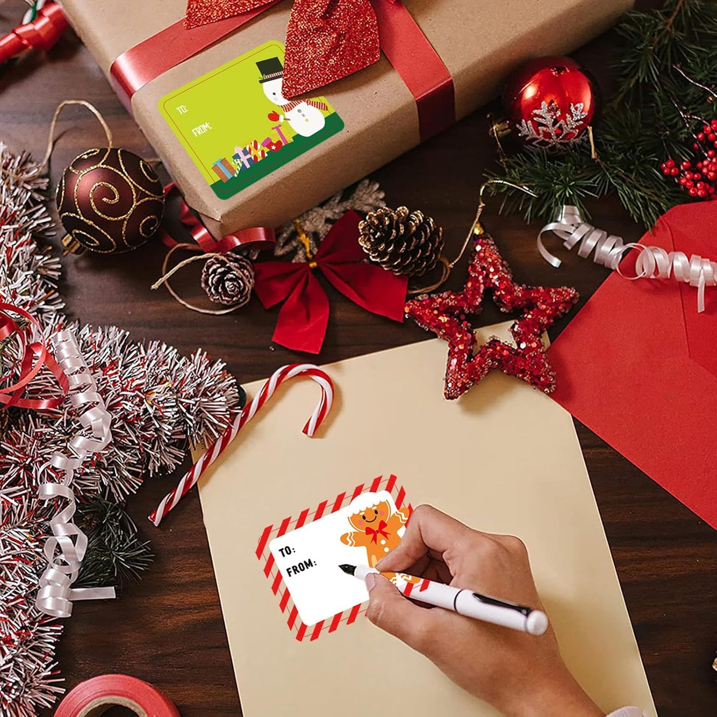 500 Pieces Christmas Gift Tags Sticker Name Tags for Christmas Presents Gift Labels (Inches, 2 x 1.5 Gingerbread)