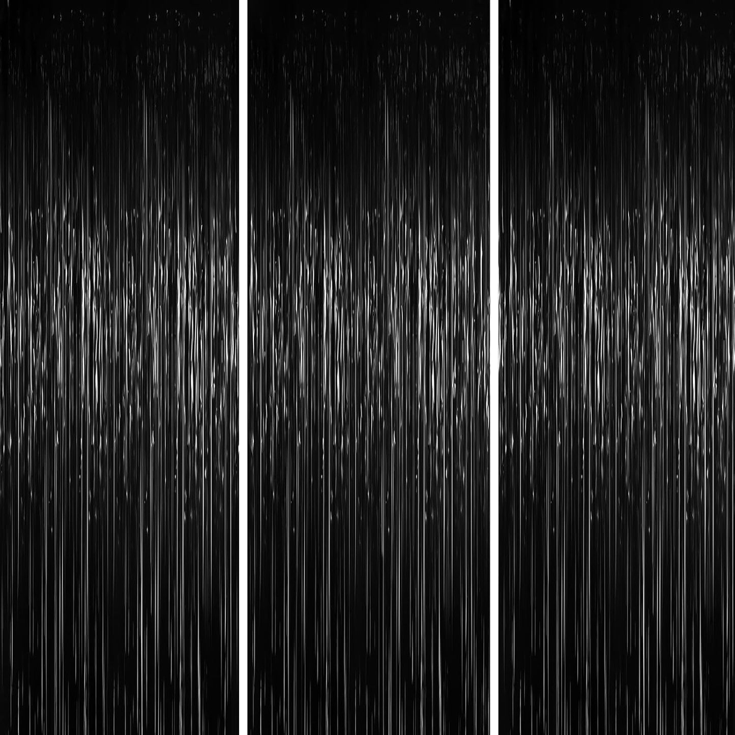 3 Pack 3.3 x 6.6 ft Black Foil Fringe Backdrop Curtains, Tinsel Streamers Party Decorations, Fringe Backdrop for Birthday, Baby Shower, Gender Reveal, Graduation