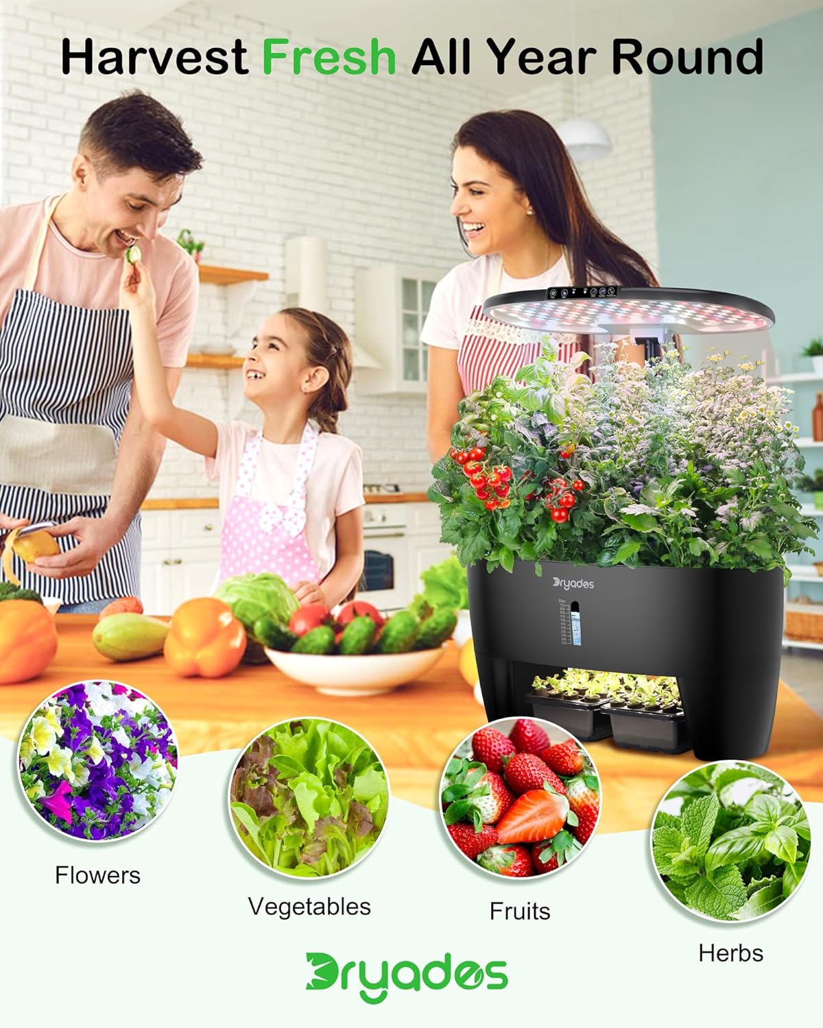 Hydroponic Growing System Kit 16 Pods, Smart Herb Garden with Sprout Mode Can Seedling in Advance & 24W Full Spectrum LED Grow Light, Indoor Garden Planter for Home/Office/School (Black)