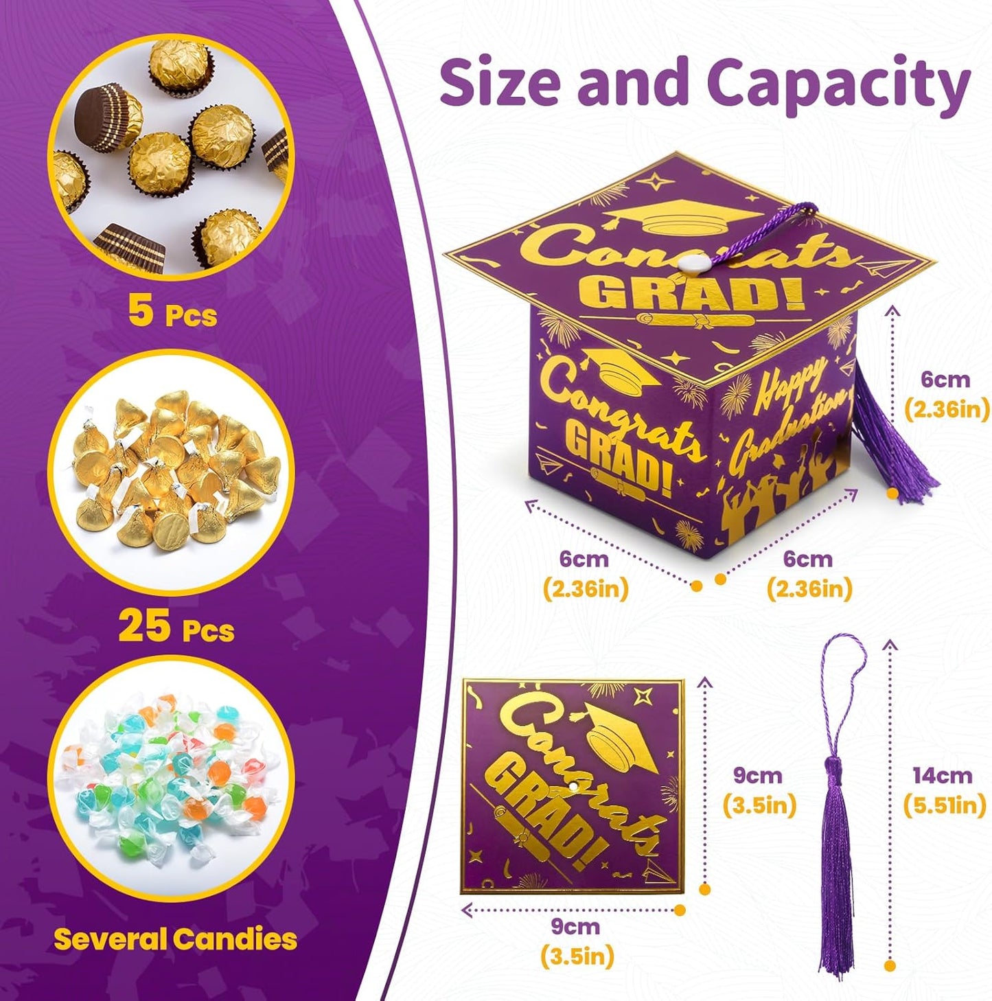 COTOPHER 36 Pack Mini Graduation Cap Gift Boxes, Class of 2025 Graduation Candy Boxes with Tassel, Small Treat Chocolate Box Centerpieces for Tables Party Decorations Graduate Favors Supplies