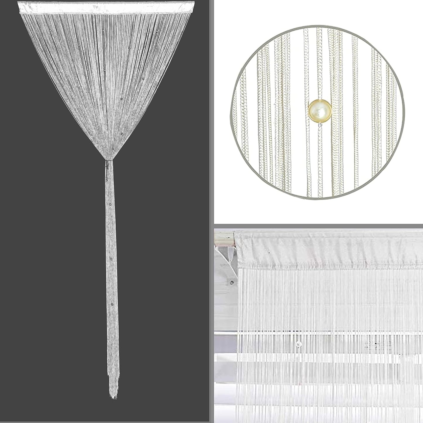 Beaded Curtain Beads Door String Curtains Ideal for Living Room Decor Wall Hanging Fringe Doorway Divider Bedroom Backdrop Hippie Window Closet Privacy Rod Pocket Dense (100x200cm,White)