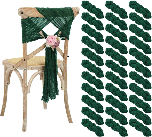 50 PCS Cheesecloth Chair Sashes Bows Wedding Aisle Decorations Chair Ribbon Ties Back Sash for Wedding Party Events Banquet Chair Cover Decoration (Emerald Green)