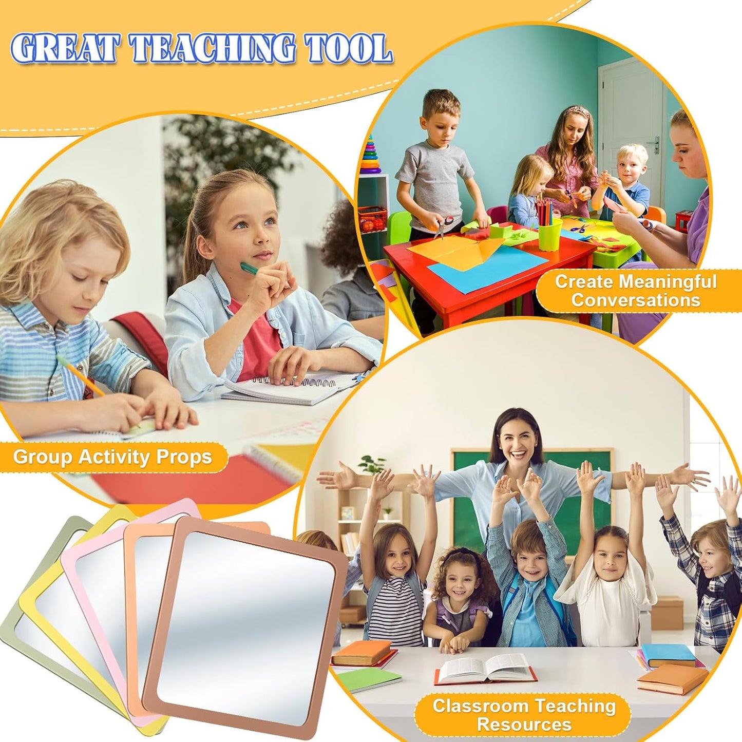 Dandat 10 Pcs Small Mirrors for Kids 6 x 6 Inch Square Shatter Proof Reflector Toddler Glass Plastic Reflector for Classroom DIY Craft Preschool Facial Expression (Earth Colors)